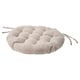 Padded round chair cushion, beige, recycled fabric, ties for secure fit.