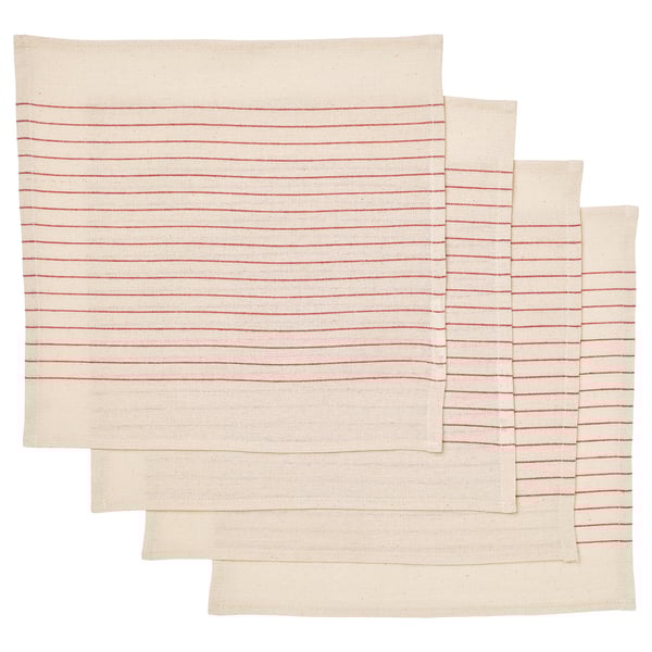 VIPPSTARR set of cream-colored cotton napkins with red stripes, neatly folded, natural and rustic look.