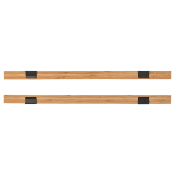 Two wooden poster hangers with black clips, simple design.