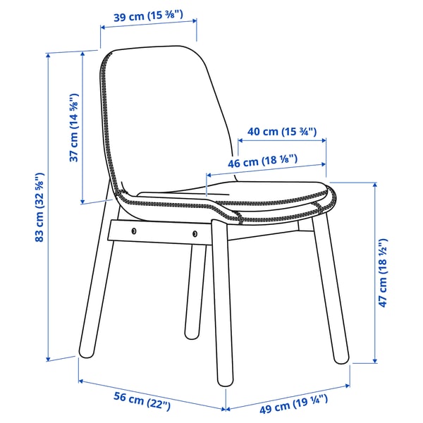 Illustration with measurements for the product: VOXLÖV.