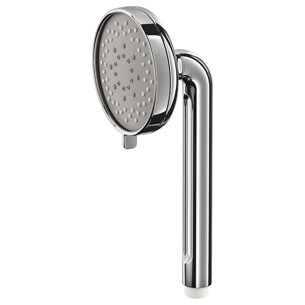 A VOXNAN chrome shower head with a sleek design, combining full, mist, and massage spray. Its made of abs and acetal plastic with rubber nozzles.
