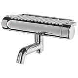 VOXNAN silver shower-mixer, chrome-finished brass, curved spout, safety stop button, shelf.