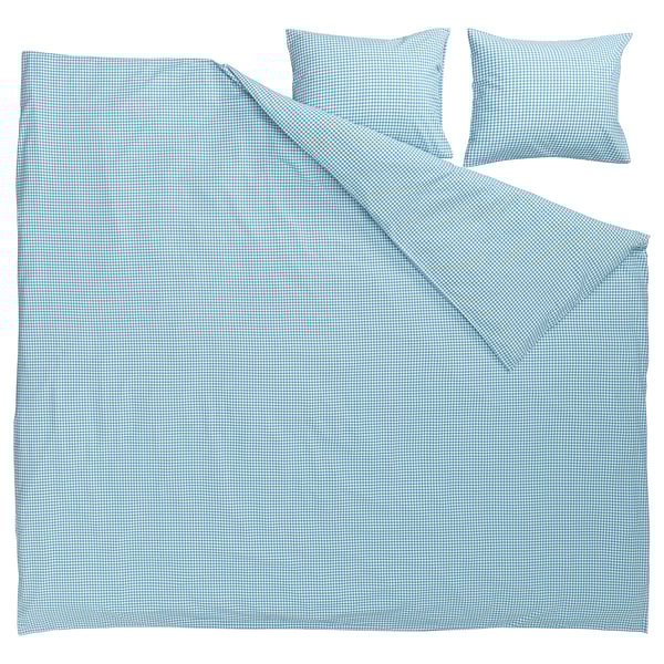WEYMOUTHTALL Duvet cover and 2 pillowcases, blue white/check, 240x220/50x60 cm