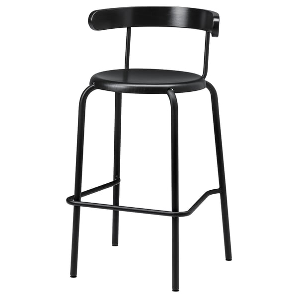 Black YNGVAR stool - sleek, metal frame, beech veneer seat & back, modern cafe/dining.