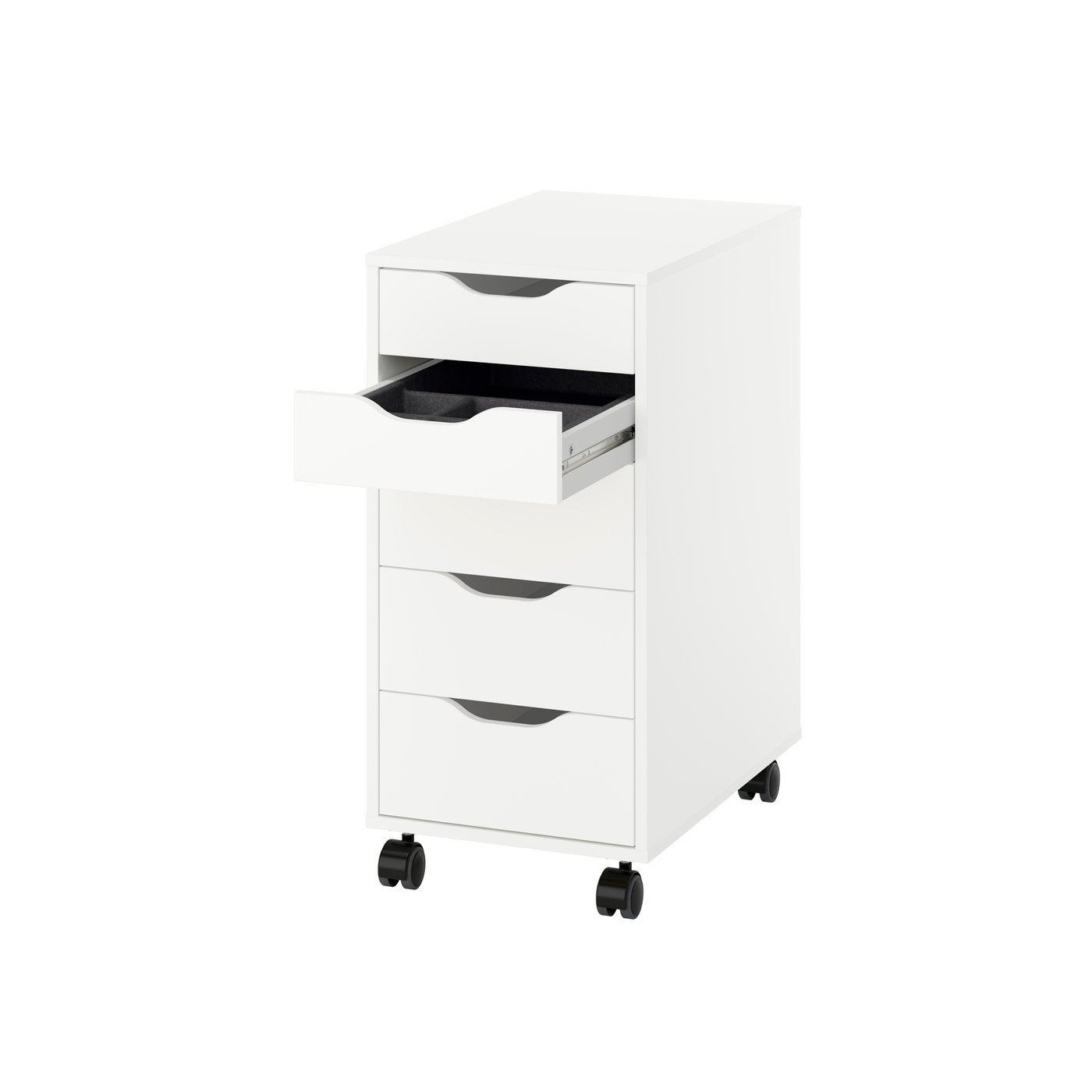 IKEA ALEX hurts på hjul, med insats vit/svart, 36x76 cm, lådhurts på hjul