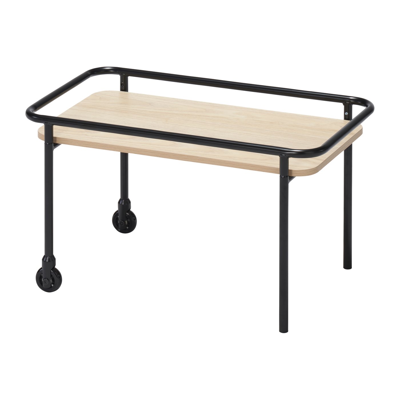 IKEA BRÄNNBOLL sidobord med hjul, ljus askmönstrad/svart, 69x39 cm