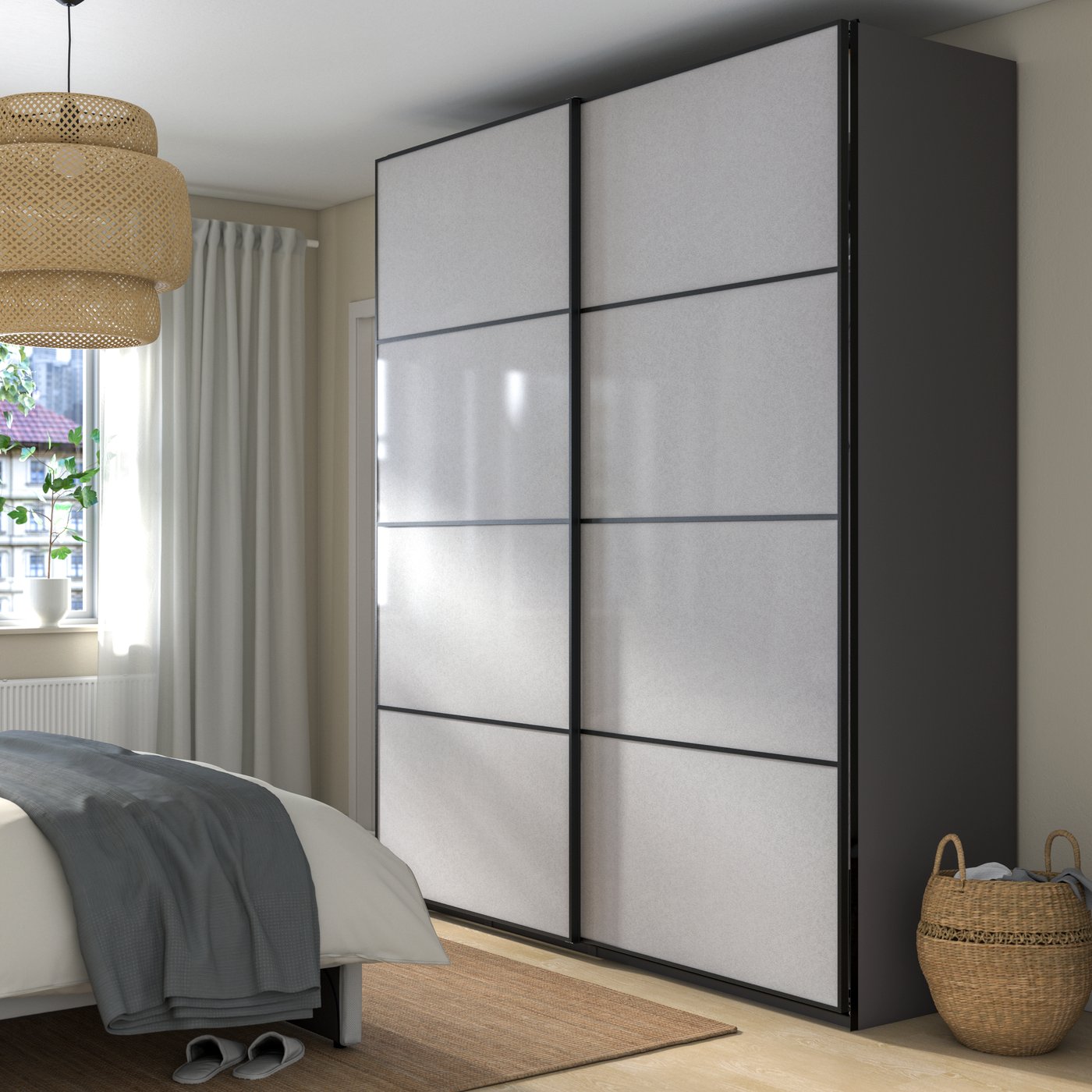 IKEA PAX / SVARTISDAL garderobskombination, mörkgrå/vit papperseffekt, 200x66x236 cm