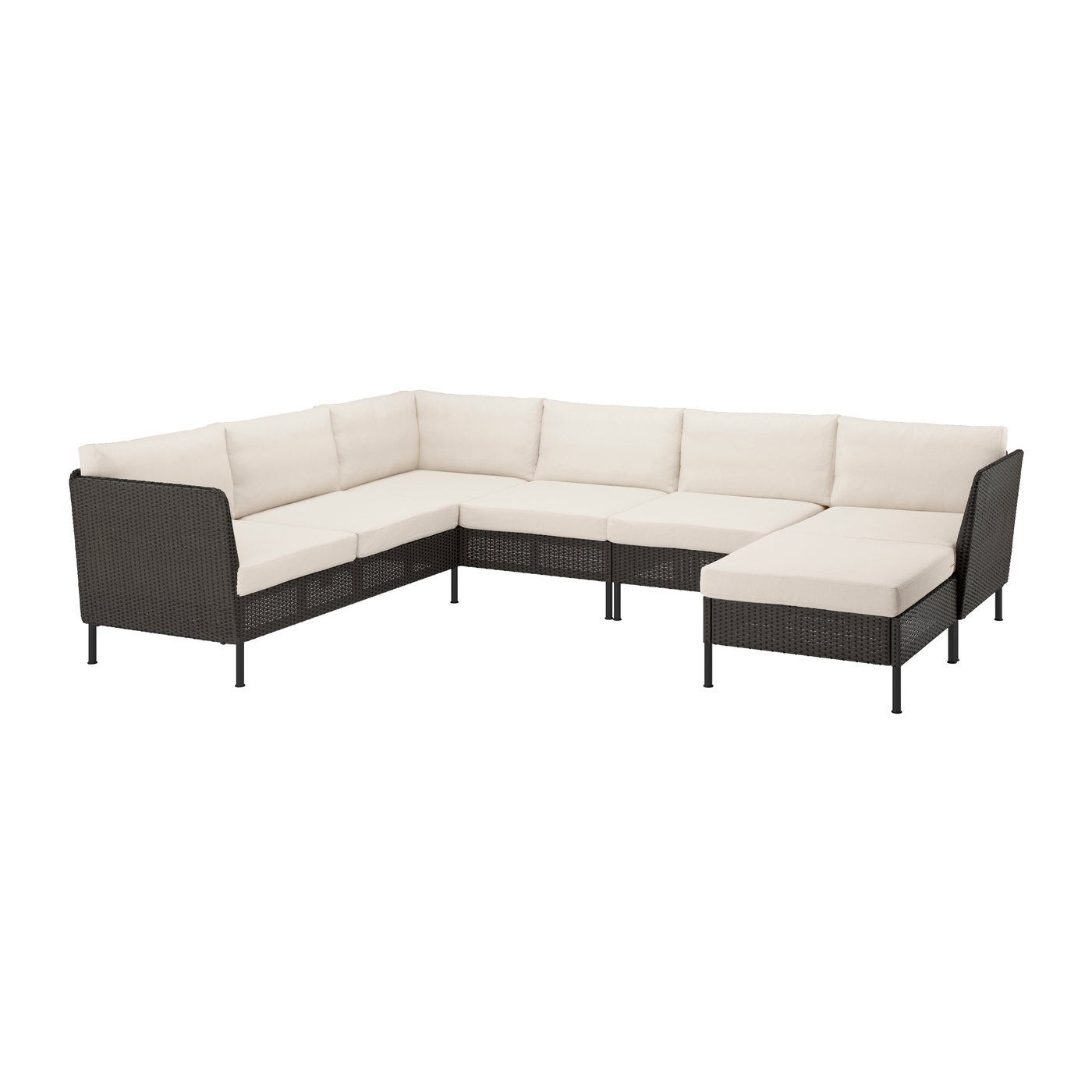 IKEA VITTSKÄR 5-sits modulär hörnsoffa, utomhus konstrotting mörkgrå/frösön/duvholmen beige