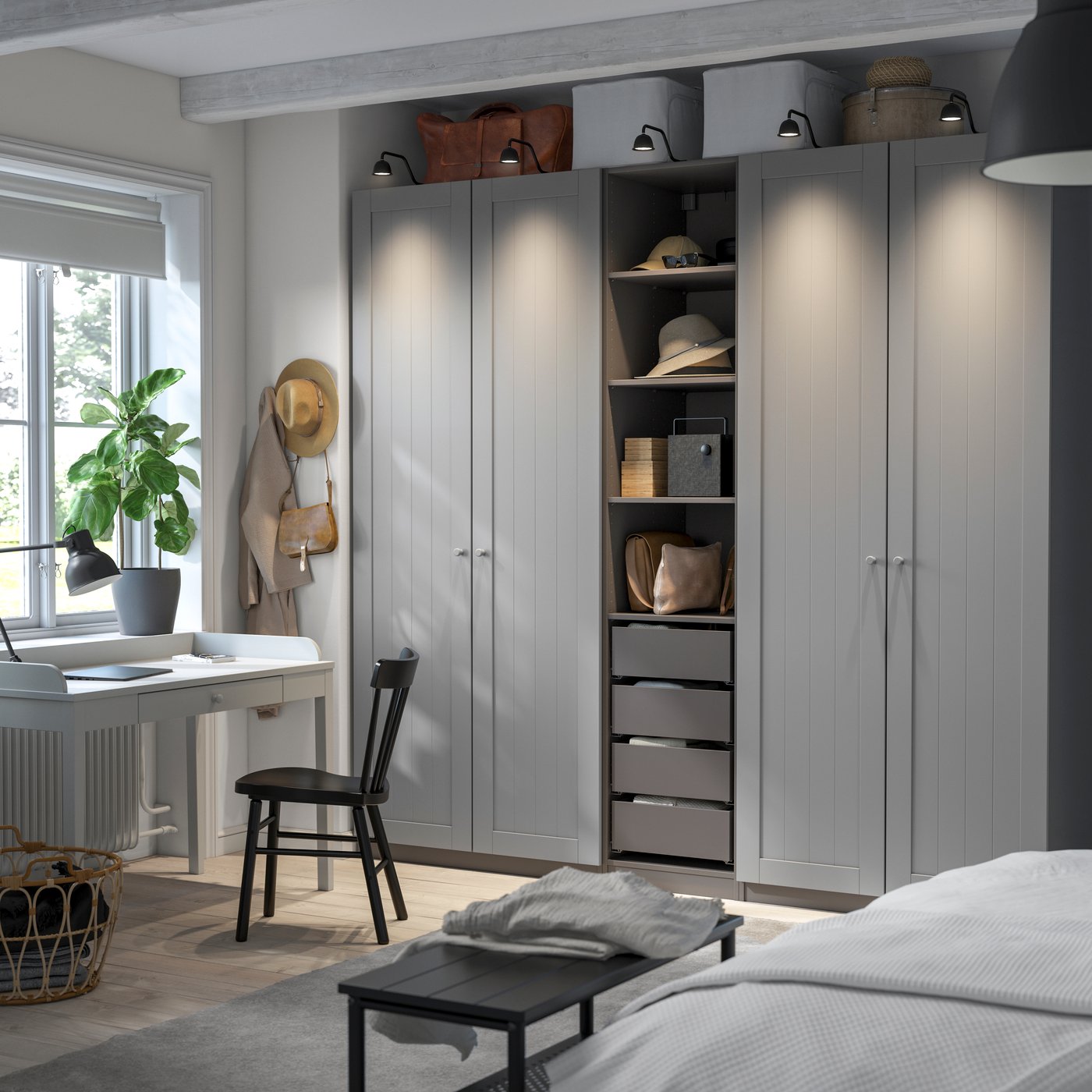 IKEA PAX / GULLABERG garderobskombination, mörkgrå/grå, 250x60x236 cm