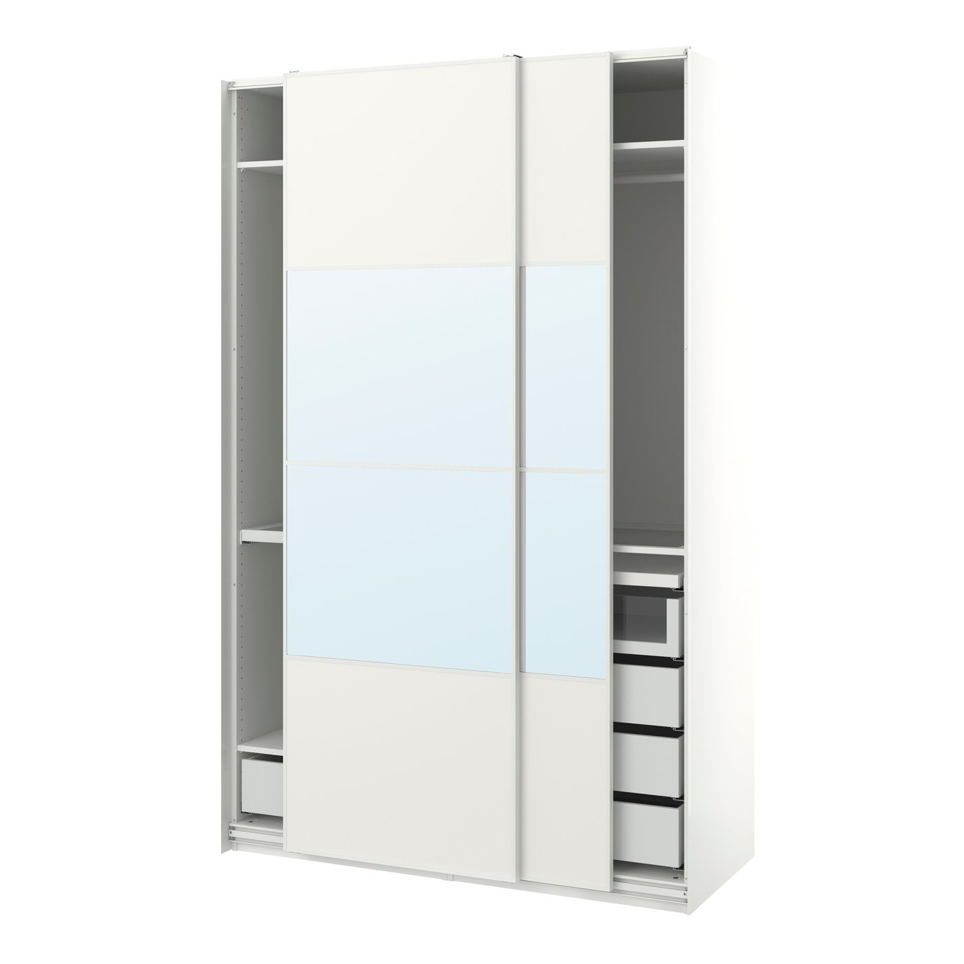 IKEA PAX / MEHAMN/AULI garderob med skjutdörrar, vit/spegelglas, 150x66x236 cm