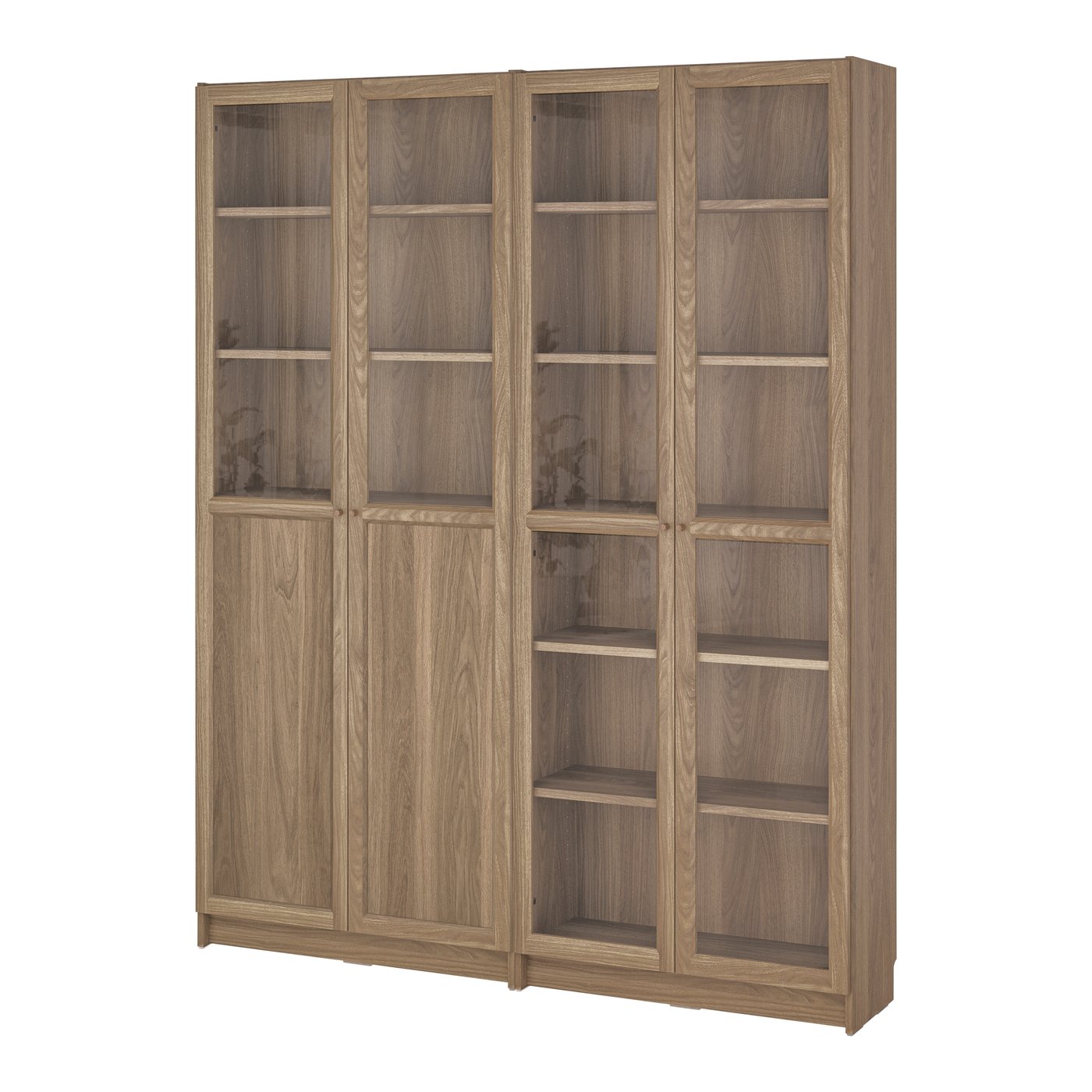 IKEA BILLY / OXBERG bokhylla med panel-/vitrindörrar, ekmönstrad/klarglas, 160x30x202 cm