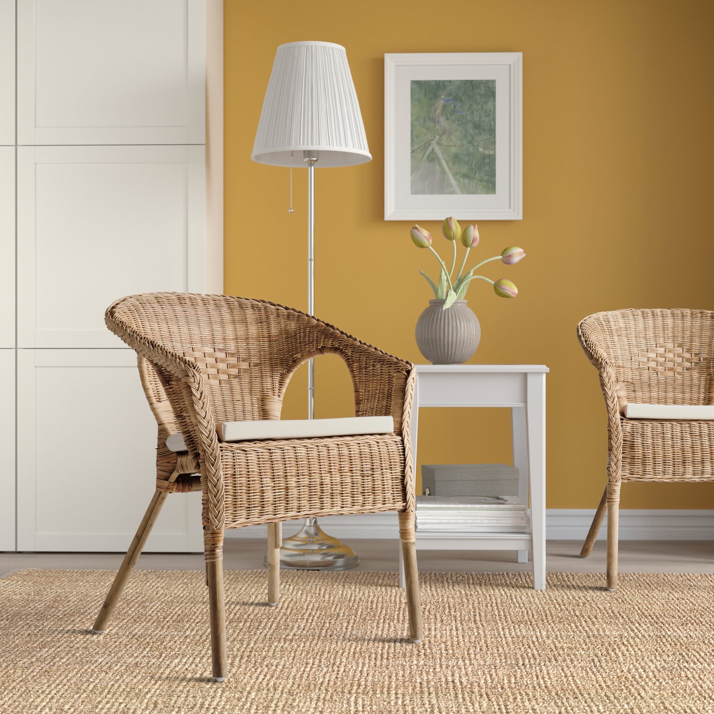 IKEA AGEN fåtölj med plymå, rotting/norna natur