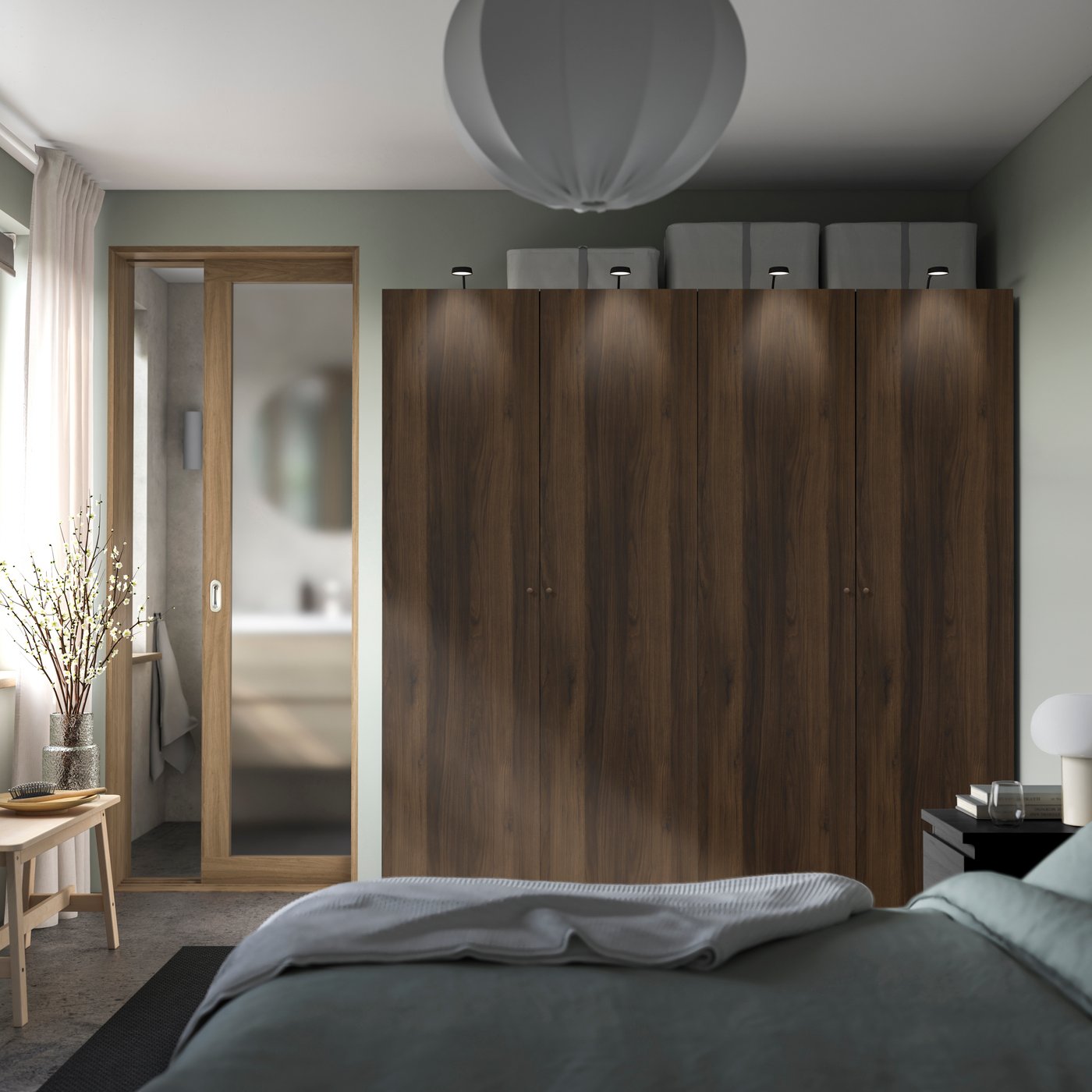 IKEA PAX / STORKLINTA garderobskombination, gråbeige/mörkbrun betsad ekeffekt, 200x66x201 cm