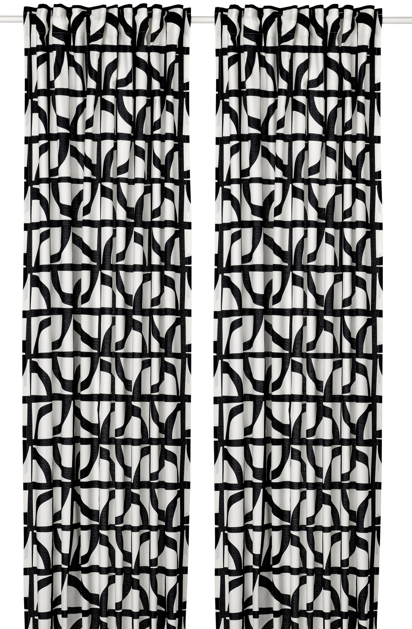 IKEA VINTEROXBÄR gardiner, 1 par, vit/svart, 145x250 cm