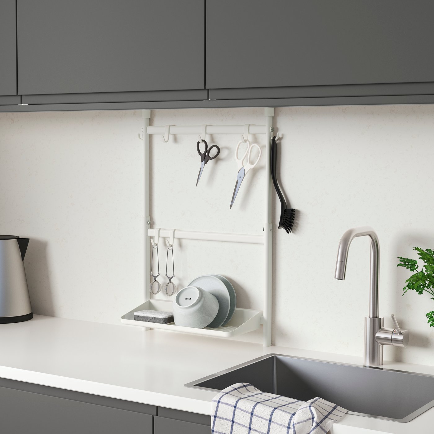 IKEA SUNNERSTA set med köksförvaring, borrfri/diskställ/krok