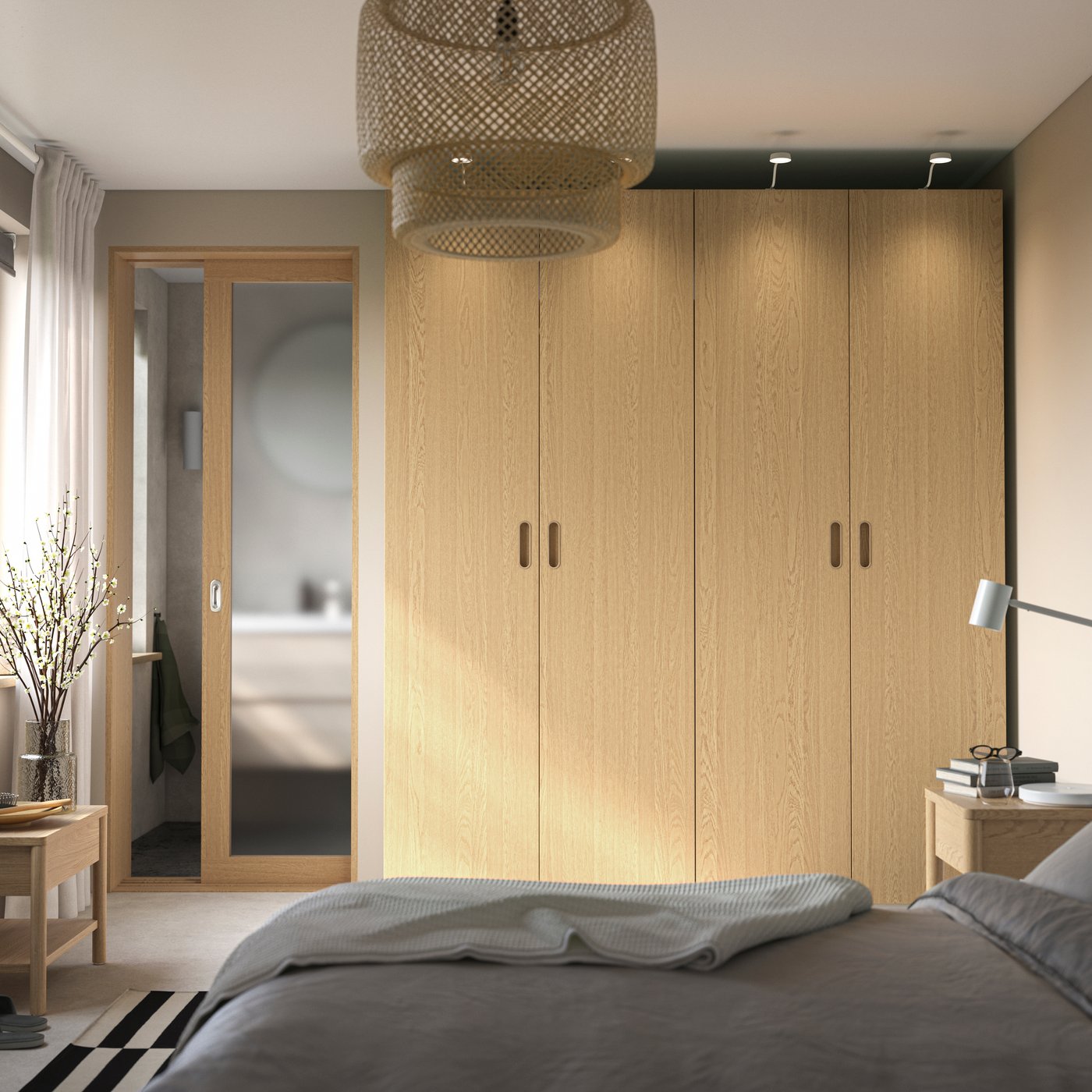 IKEA PAX / TONSTAD garderobskombination, vit/ekfaner, 200x60x236 cm