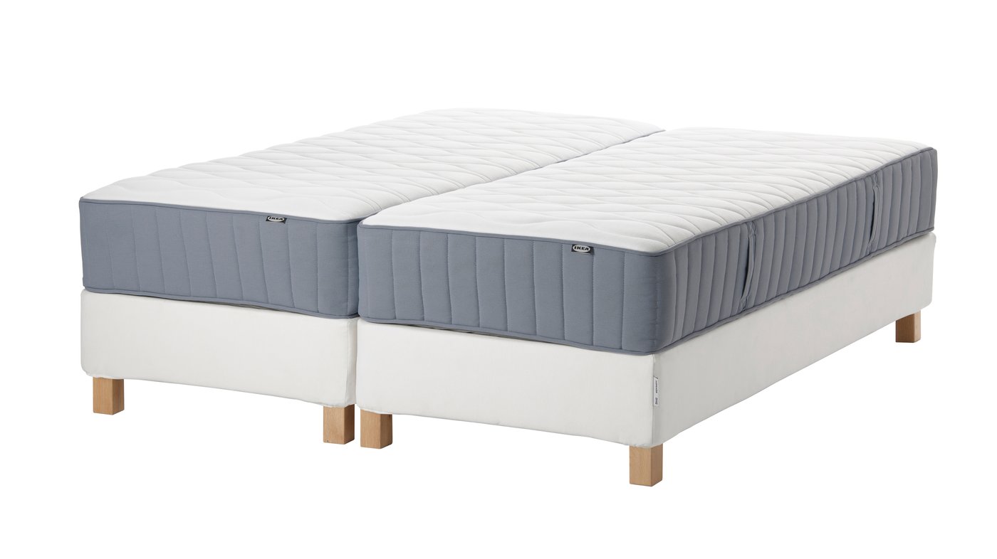 IKEA ESPEVÄR/VÅGSTRANDA kontinentalsäng, vit/medium fast ljusblå, 160x200 cm