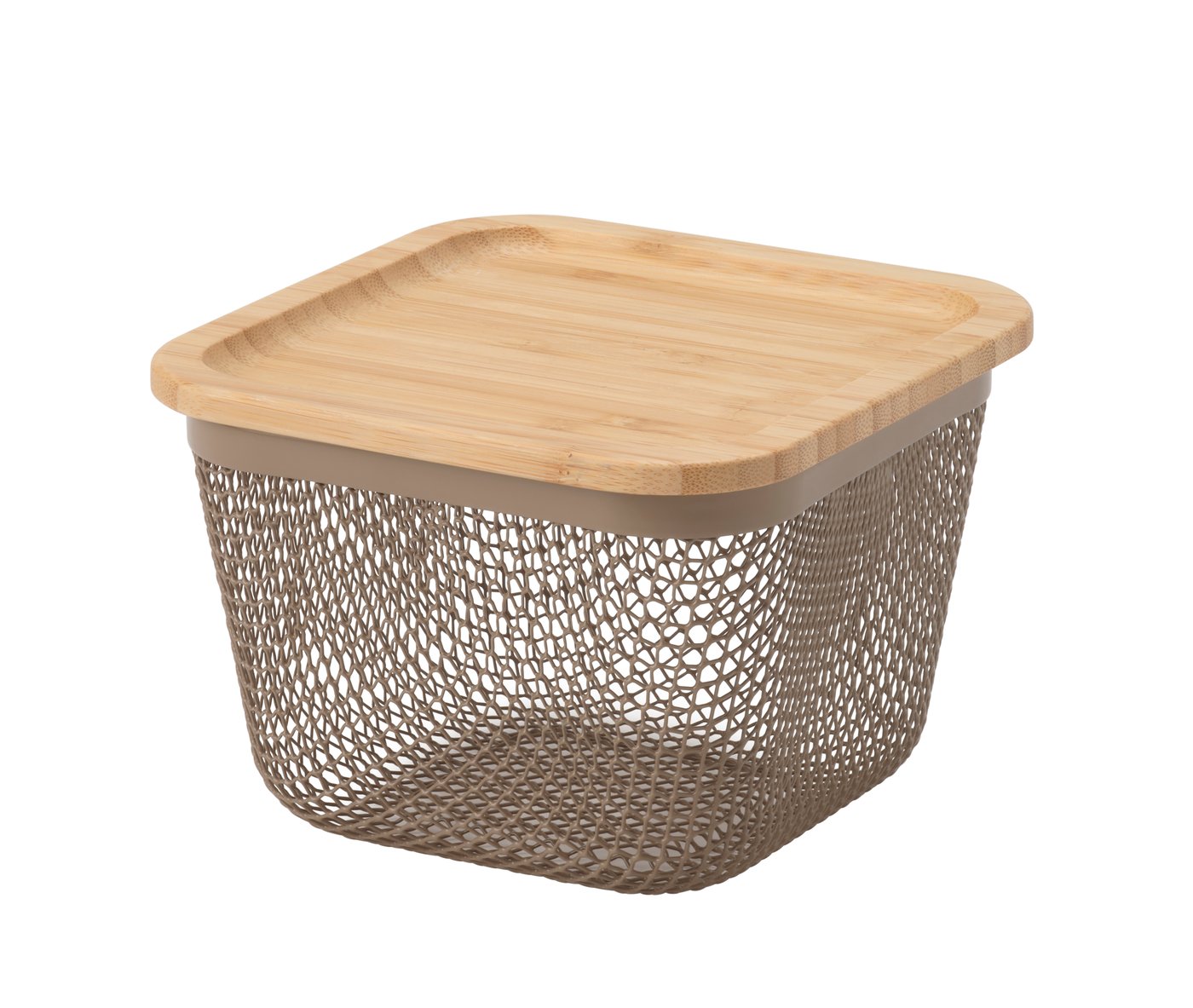 IKEA 365+ matförvaringskorg med lock, fyrkantigt metall/ljus gråbrun bambu, 15x15x11 cm