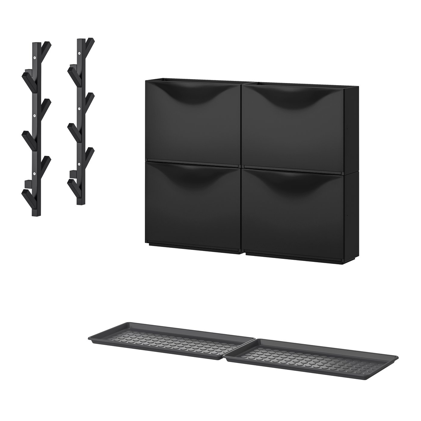 IKEA TRONES / BAGGMUCK hallmöbler, set om 6, svart/grå