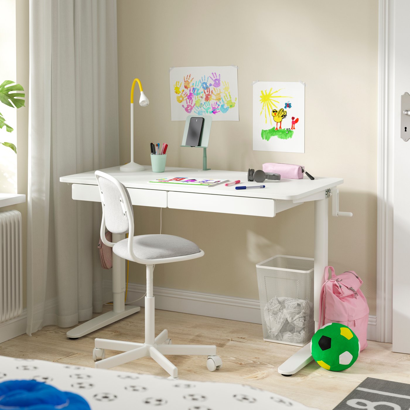 IKEA RELATERA skrivbordskombination sitt/stå, vit/ljus grågrön, 117x60 cm