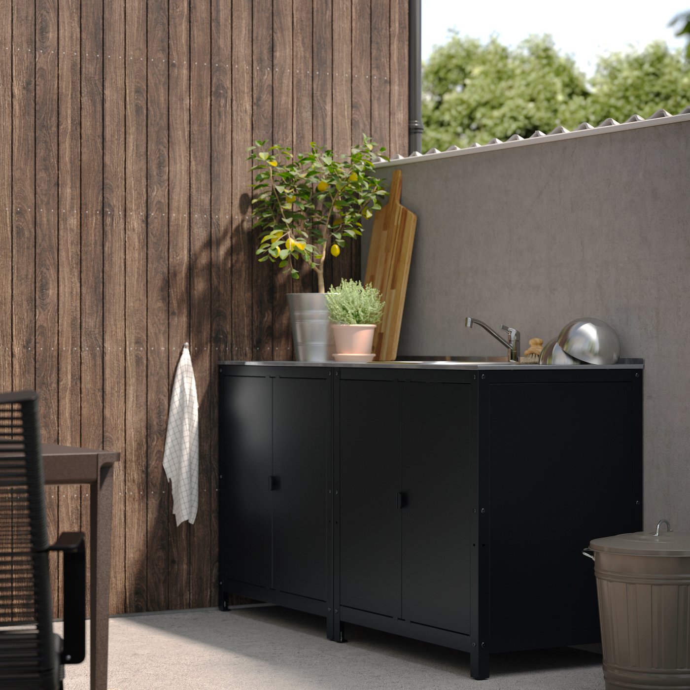 IKEA GRILLSKÄR kök med diskb.enh/skåp, utomhus, rostfritt stål, 172x61 cm