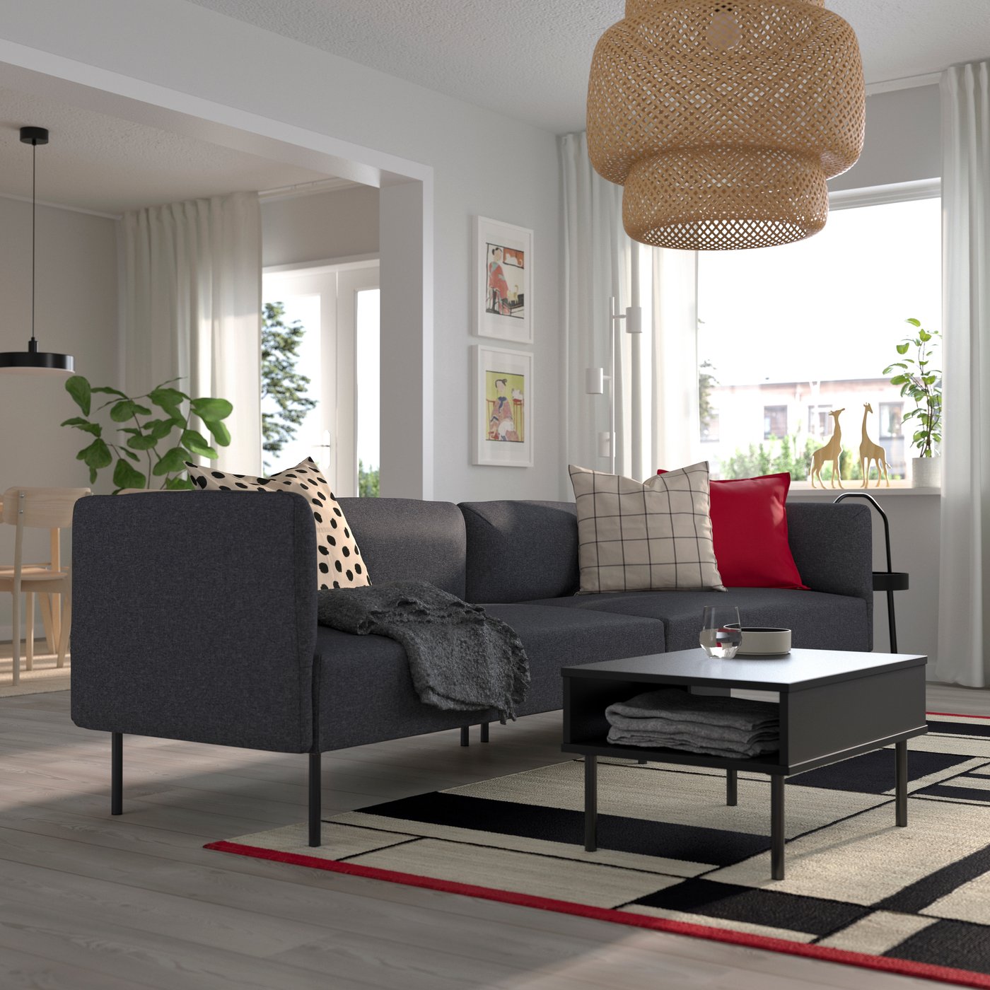IKEA LILLEHEM 4-sits modulsoffa, gunnared/mörkgrå metall, Gunnared mörkgrå