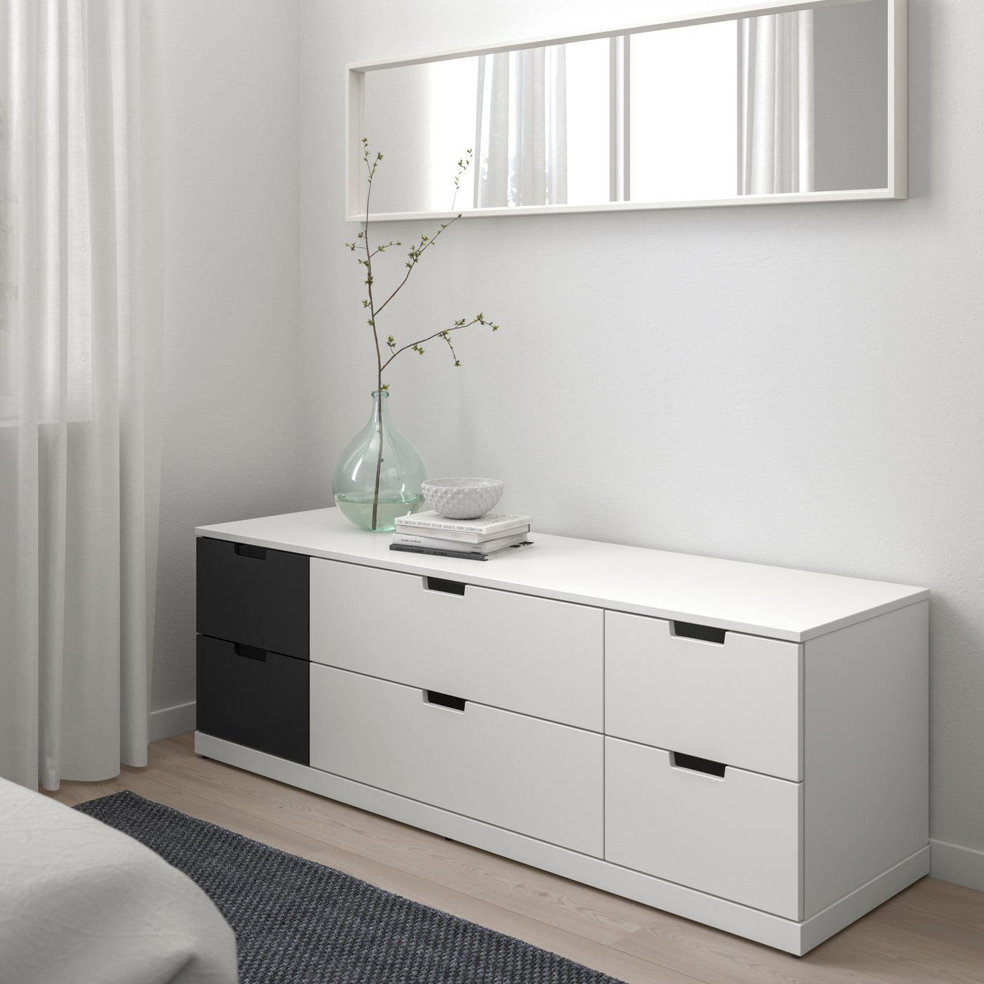 IKEA NORDLI byrå med 6 lådor, vit/antracit, 160x54 cm