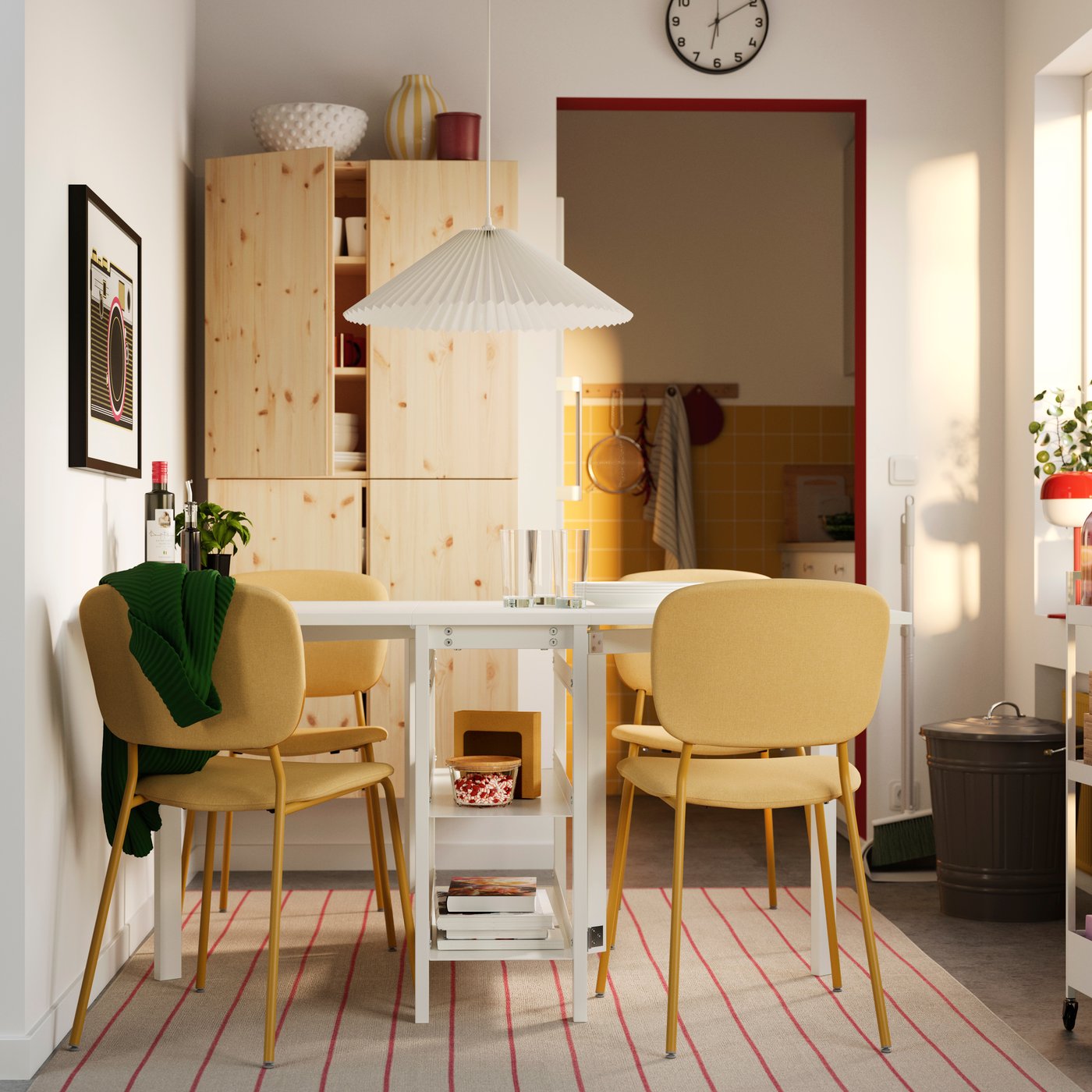 IKEA VIHALS / bord och 4 stolar, slagbord vit/gul tibbleby gul, 39/95/151x90 cm