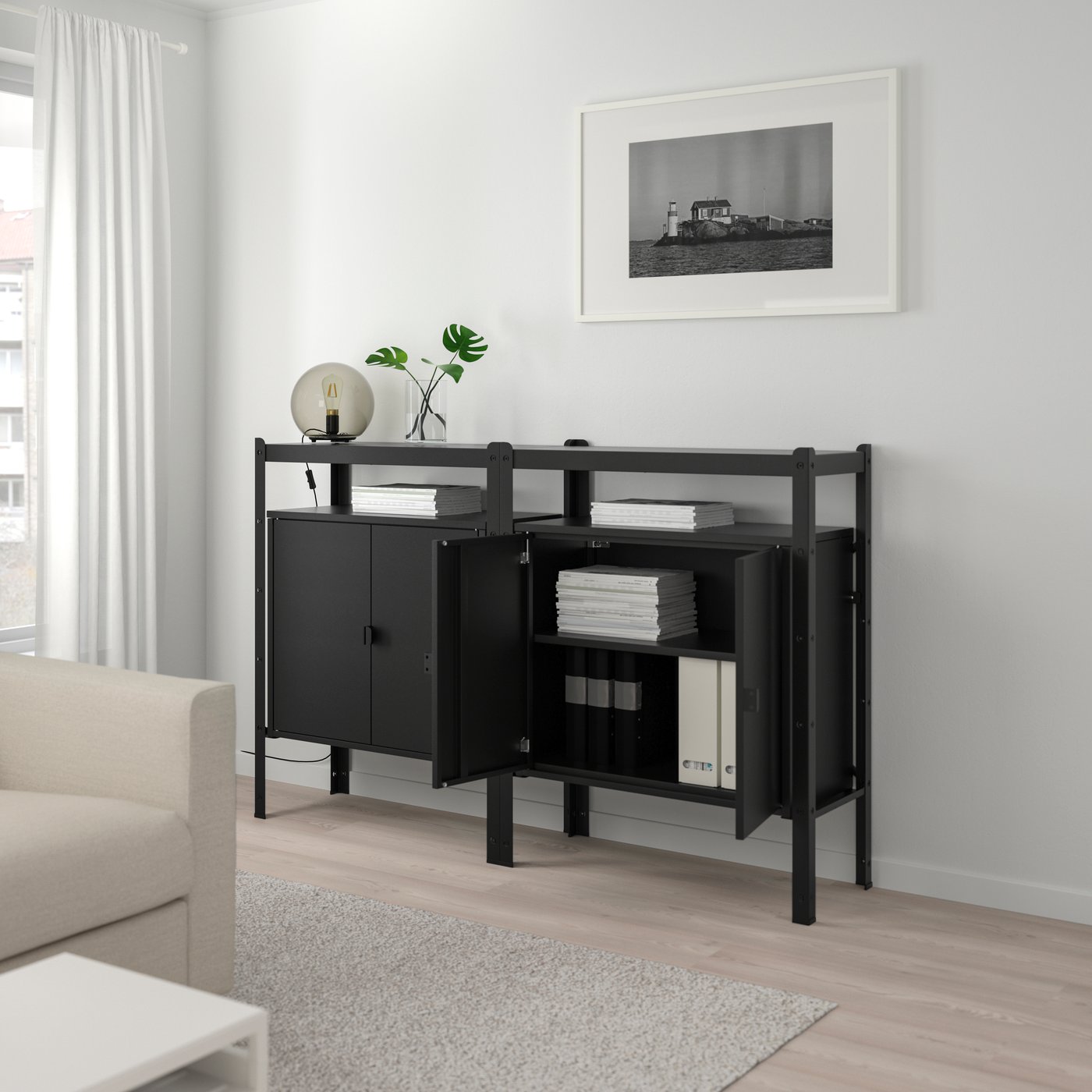 IKEA BROR hylla med skåp, svart, 170x40x110 cm