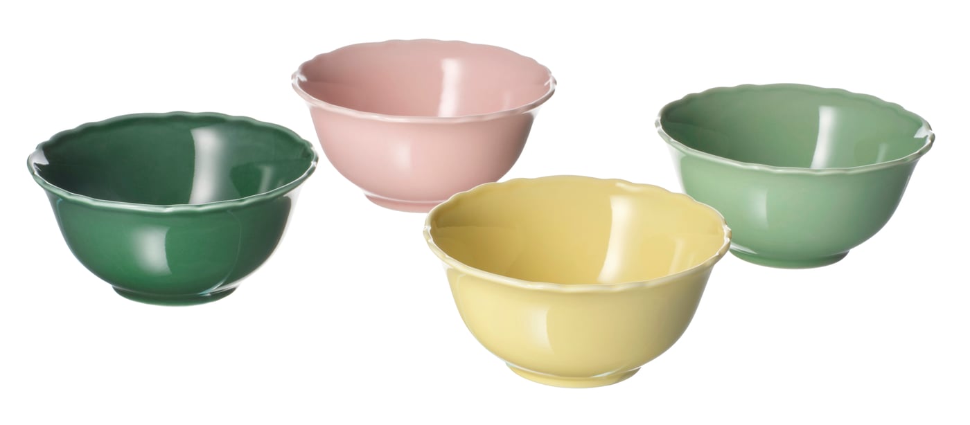 IKEA UPPLAGA skål, ljusgrön rosa/grön gul, 13 cm
