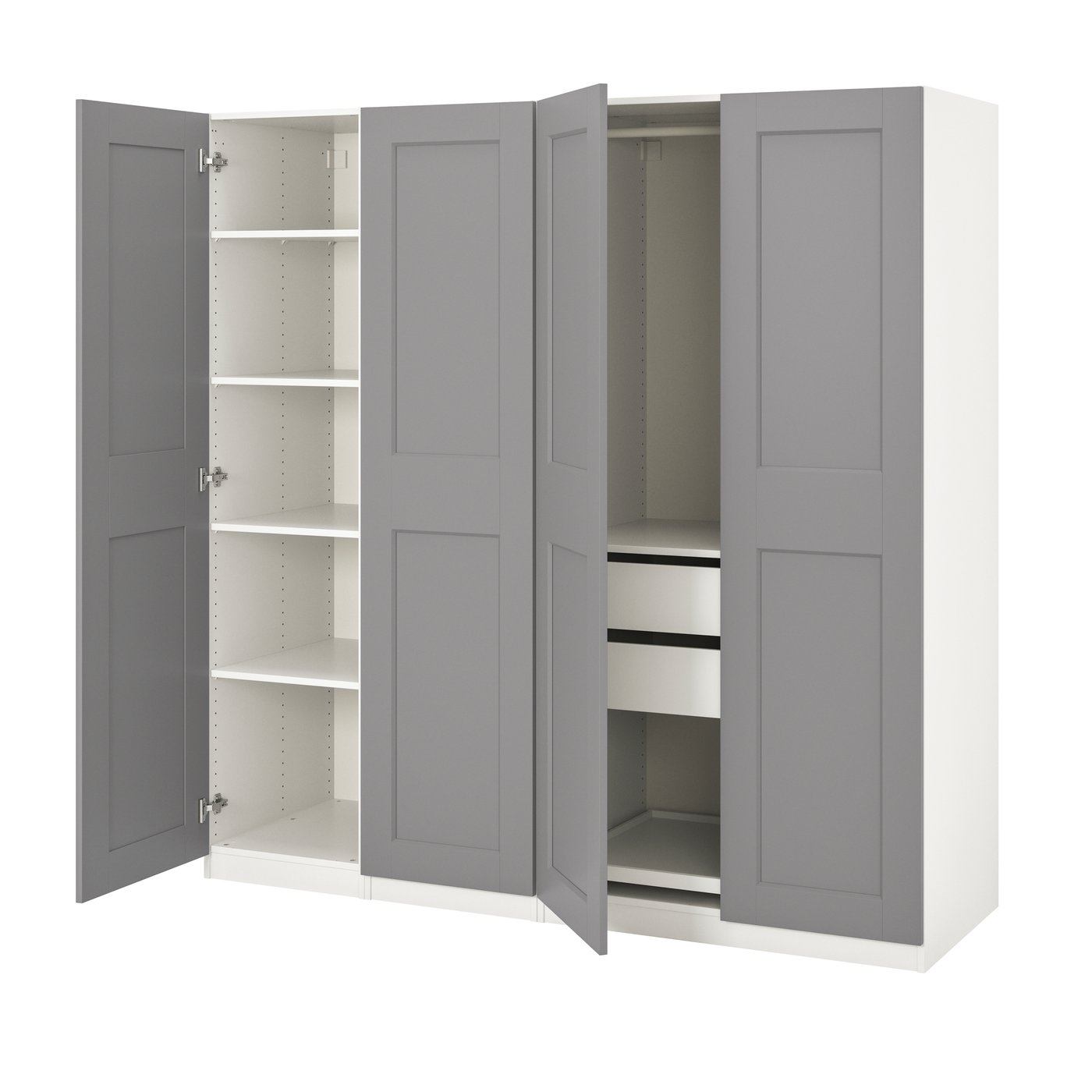 IKEA PAX / GRIMO garderobskombination, vit/grimo grå, 200x60x201 cm