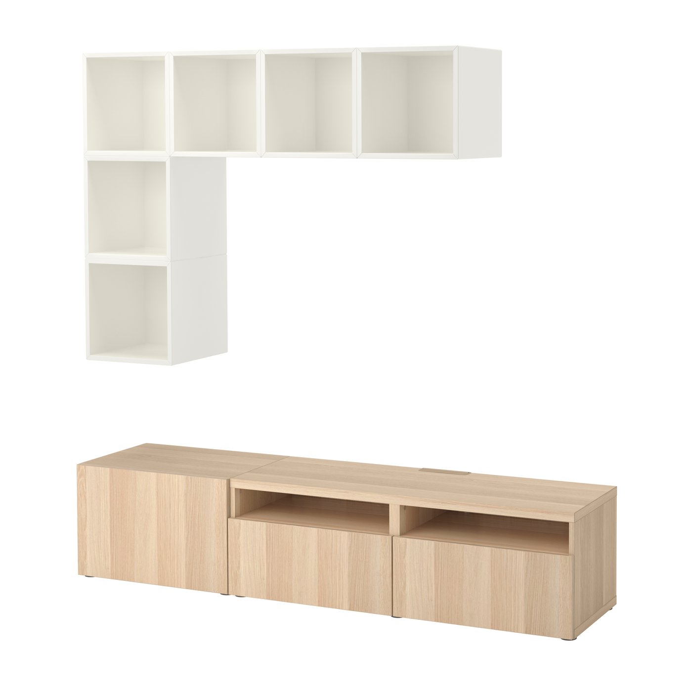 IKEA BESTÅ / EKET skåpkombination för tv, vitlaserad ekeffekt/vit, 180x42x170 cm