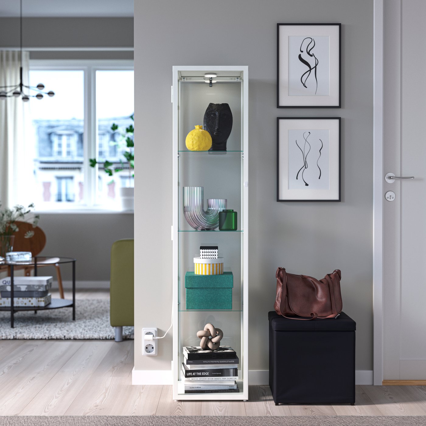 IKEA BLÅLIDEN / STRIMSÄV vitrinskåp med belysning, vit