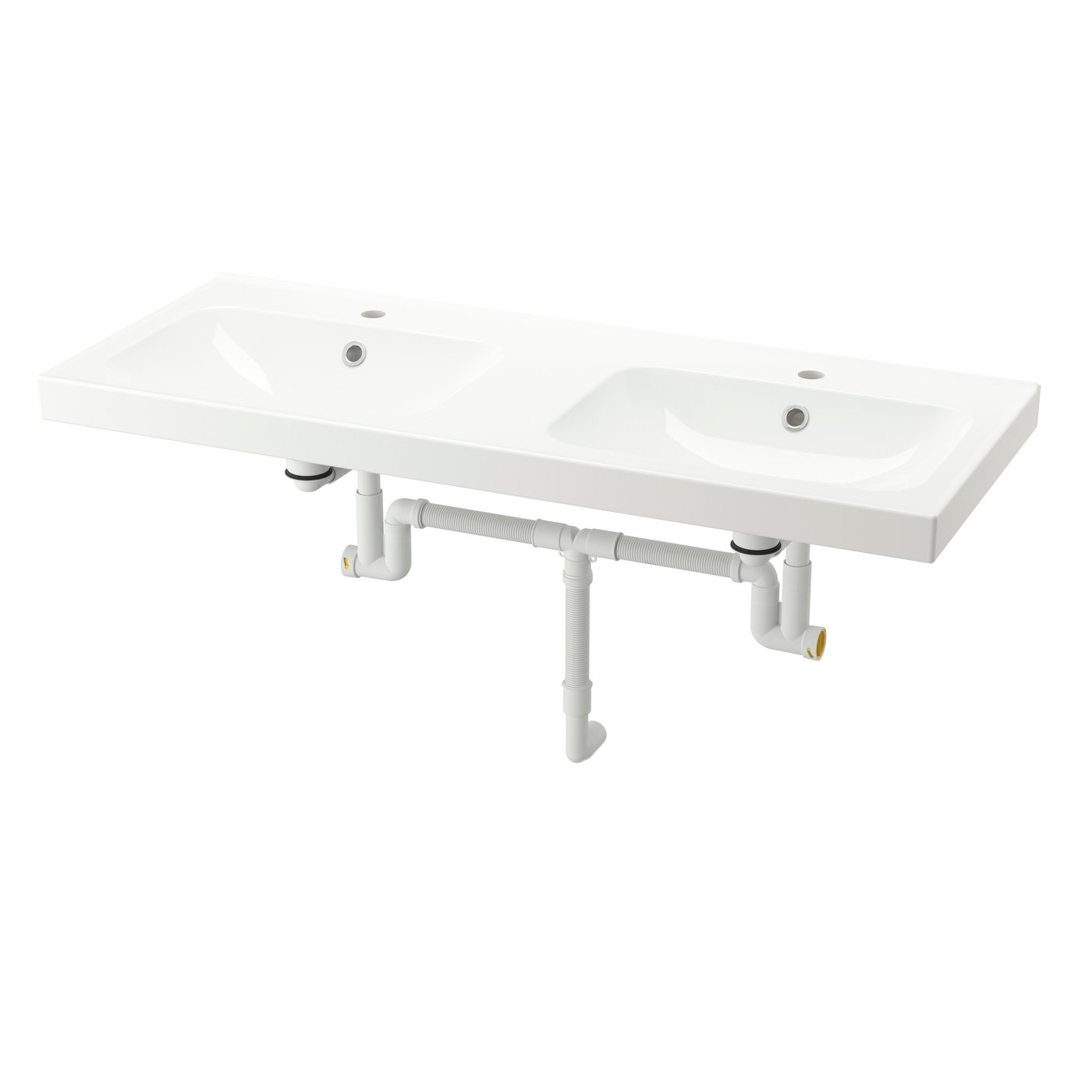 IKEA ORRSJÖN tvättställ dubbelt med vattenlås, vit, 122x49 cm