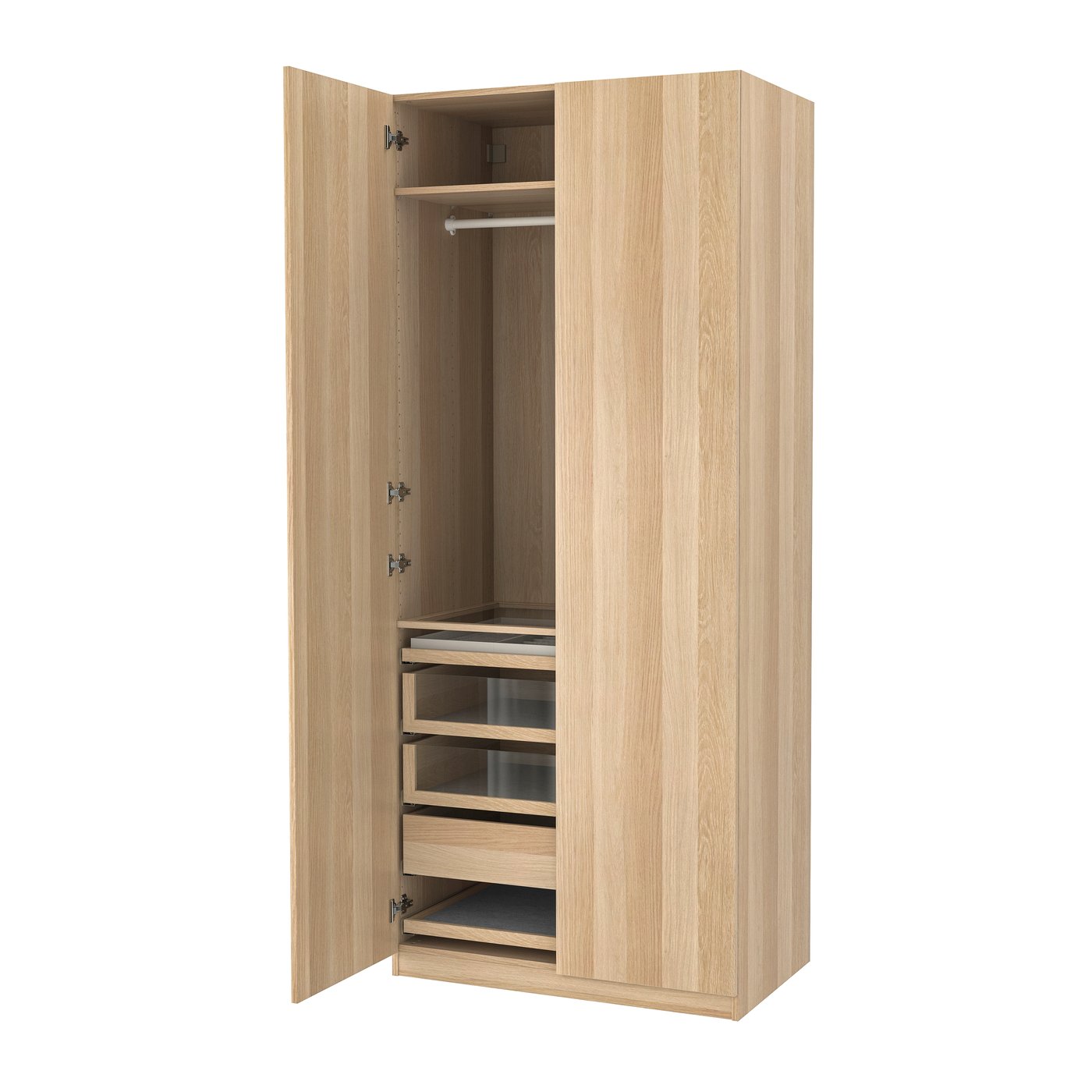 IKEA PAX / FORSAND garderobskombination, vitlaserad ekeffekt/vitlaserad ekeffekt, 100x60x236 cm