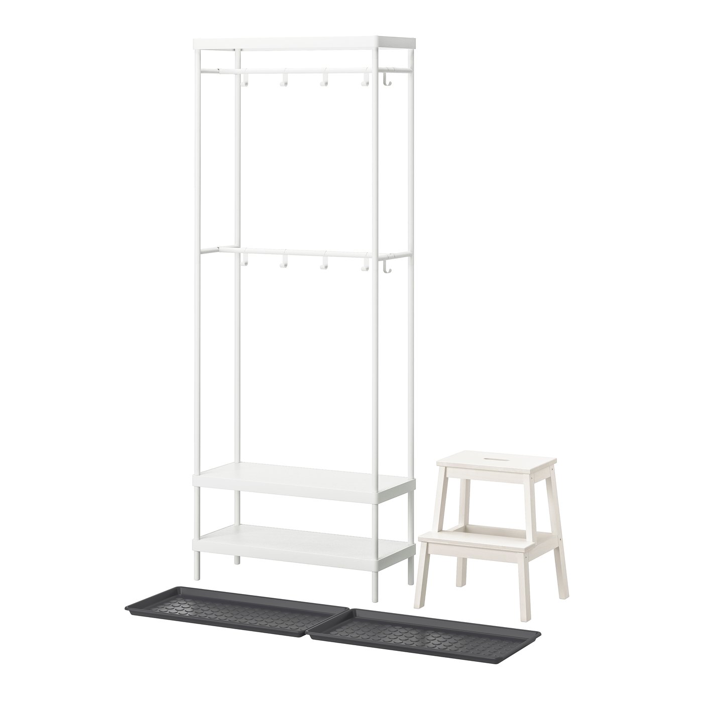IKEA MACKAPÄR / BAGGMUCK hallmöbler, set om 4, vit/grå