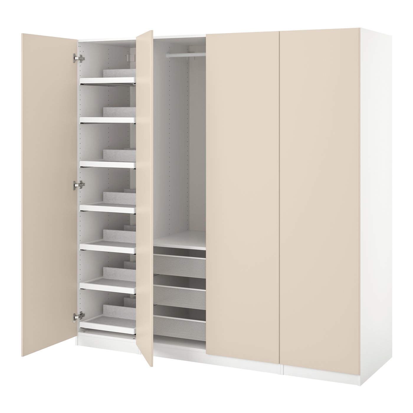 IKEA PAX / REINSVOLL garderobskombination, vit/gråbeige, 200x60x201 cm