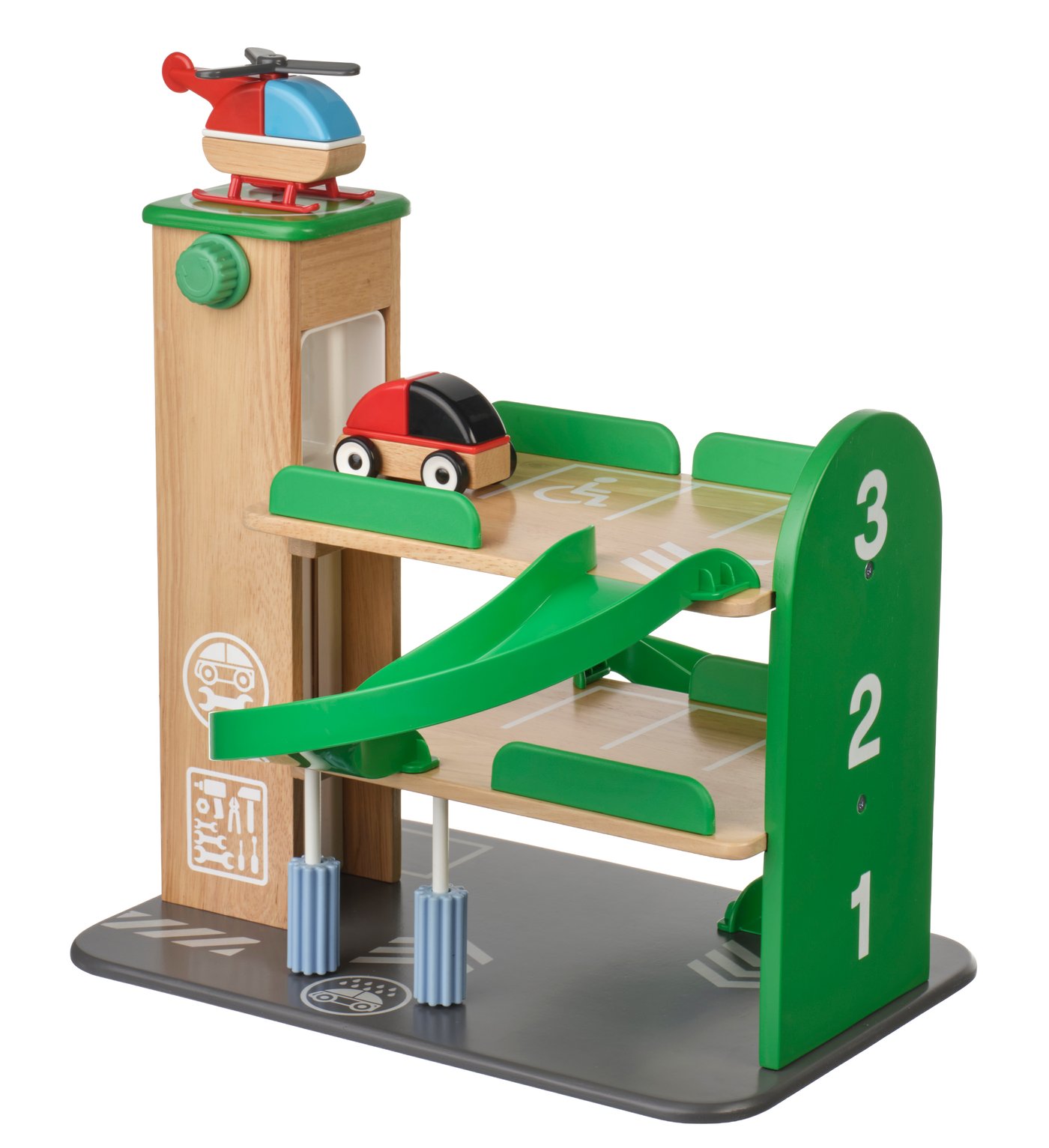 IKEA LILLABO garage med bil och helikopter, flerfärgad