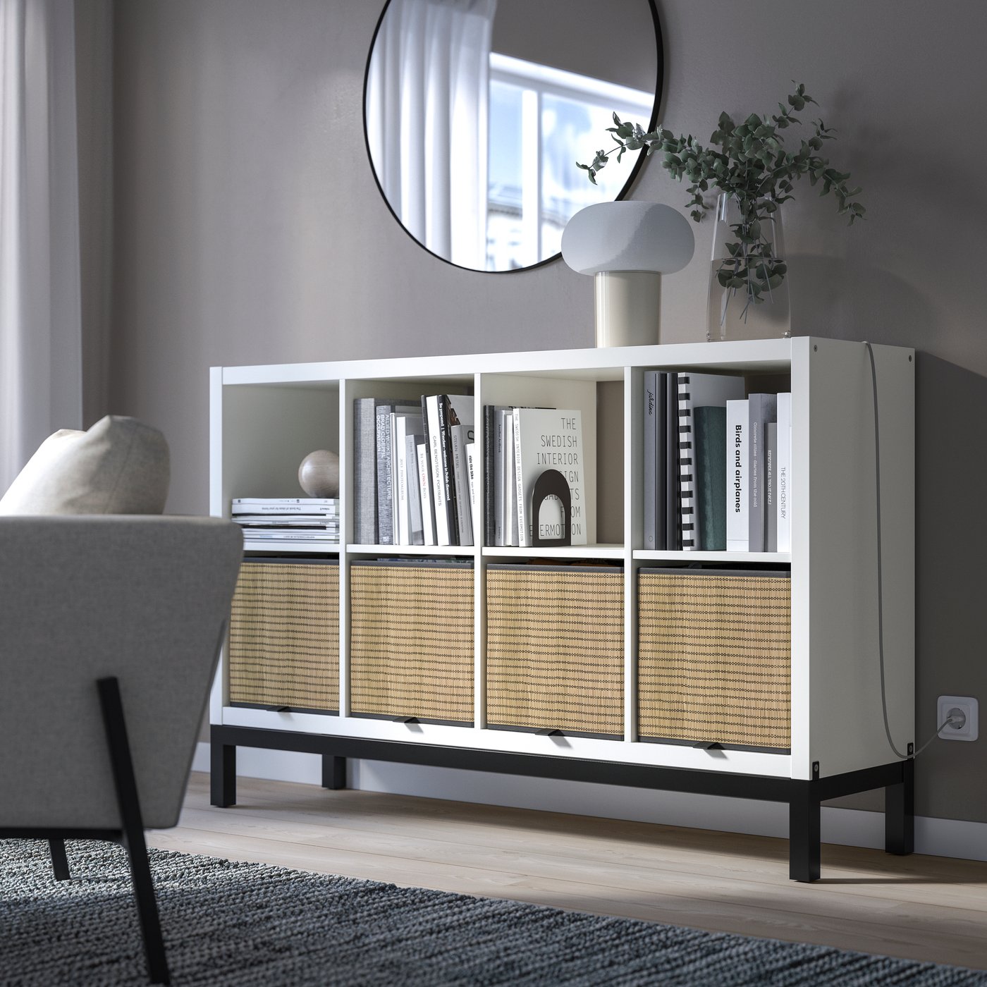 IKEA KALLAX hylla med underrede, vit/svart, 147x94 cm