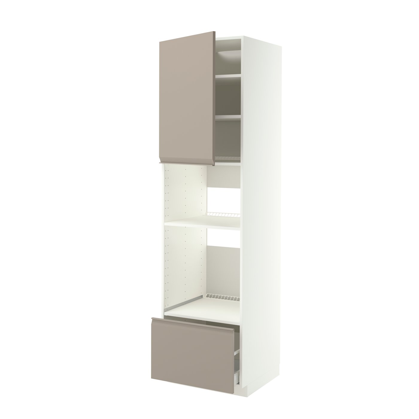 IKEA METOD / MAXIMERA högskåp för inbyggda vitvaror, vit/upplöv matt mörkbeige, 60x60x220 cm
