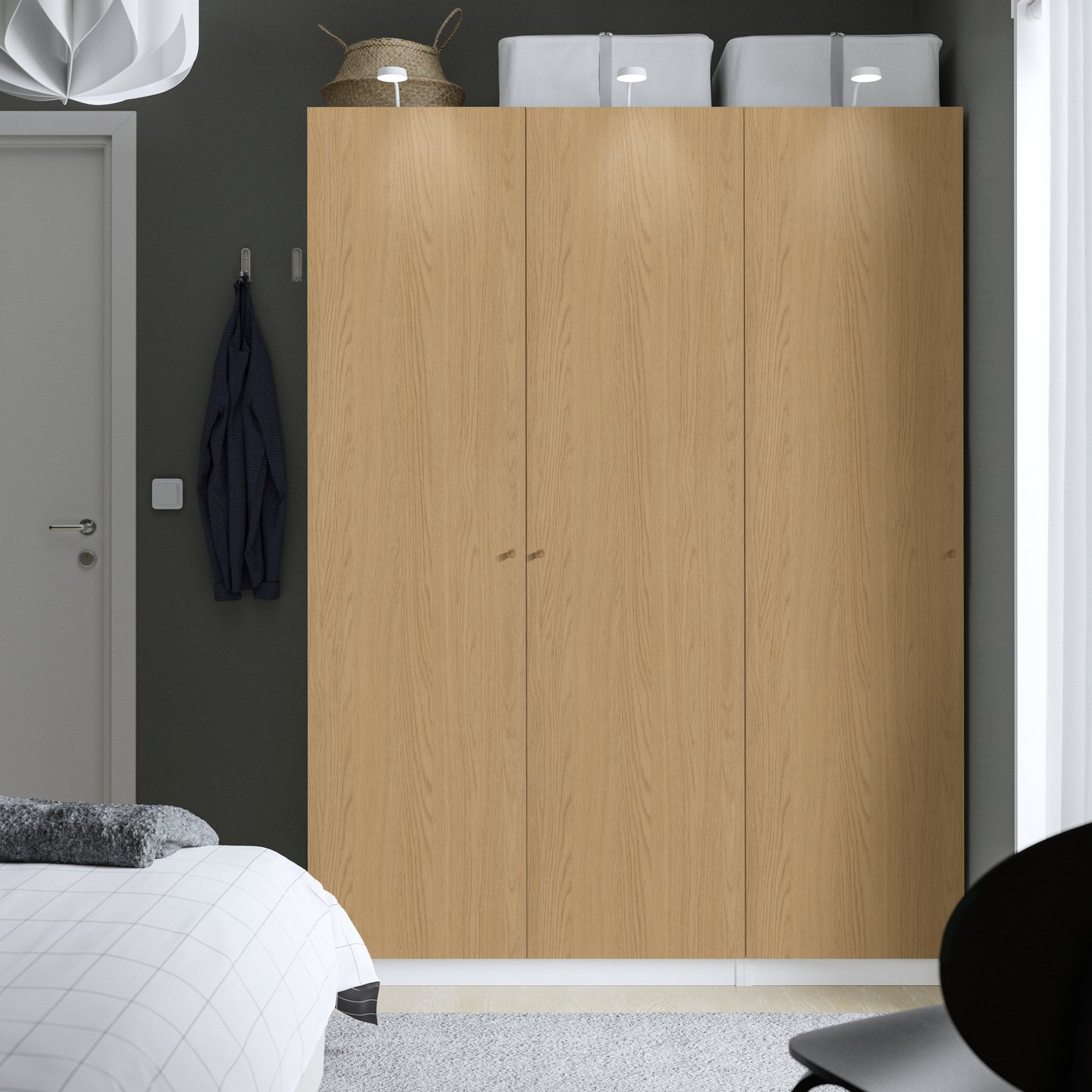 IKEA PAX / STORKLINTA garderobskombination, vit/ekmönstrad, 150x60x201 cm