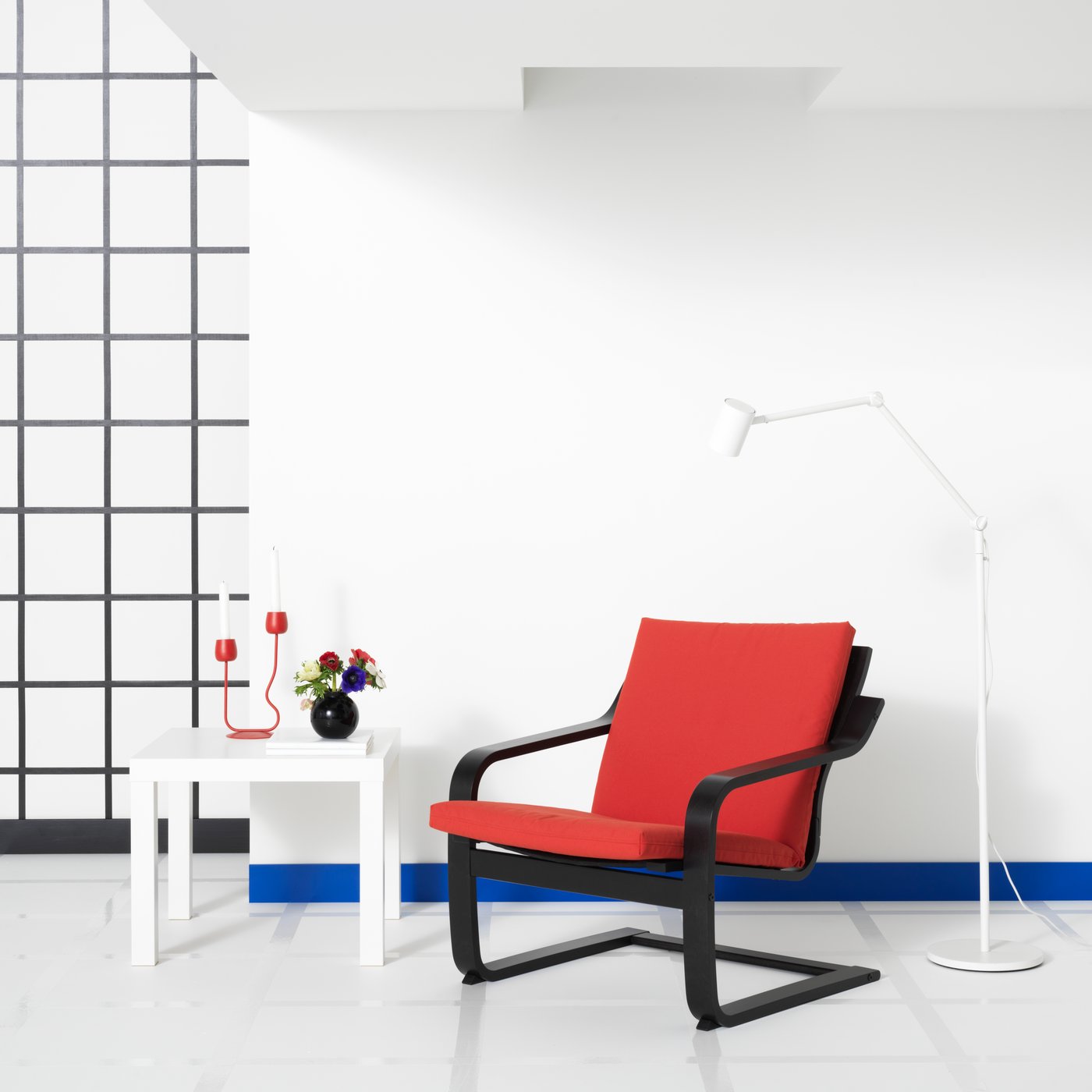 IKEA POÄNG fåtölj med låg rygg, svartbrun/vissle röd