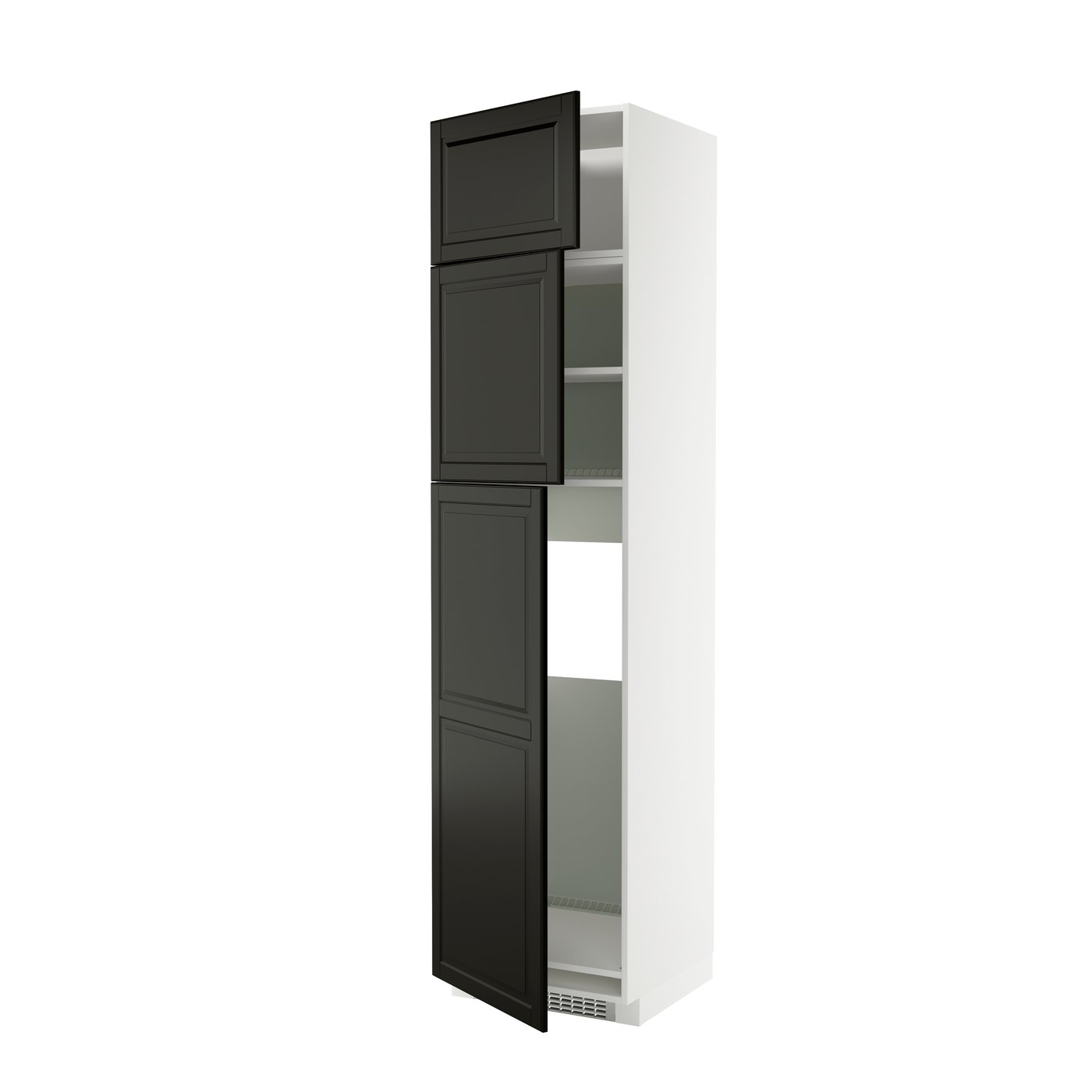IKEA METOD högskåp för kylskåp med 3 dörrar, vit/bodbyn svart, 60x60x240 cm