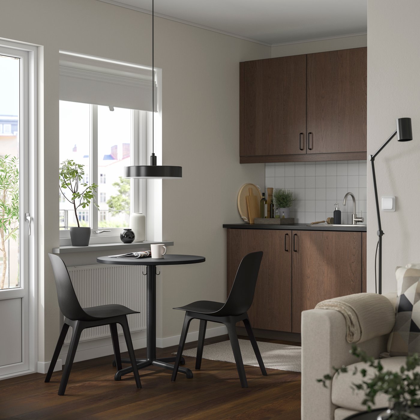 IKEA STENSELE / ODGER bord och 2 stolar, antracit antracit/antracit, 70 cm