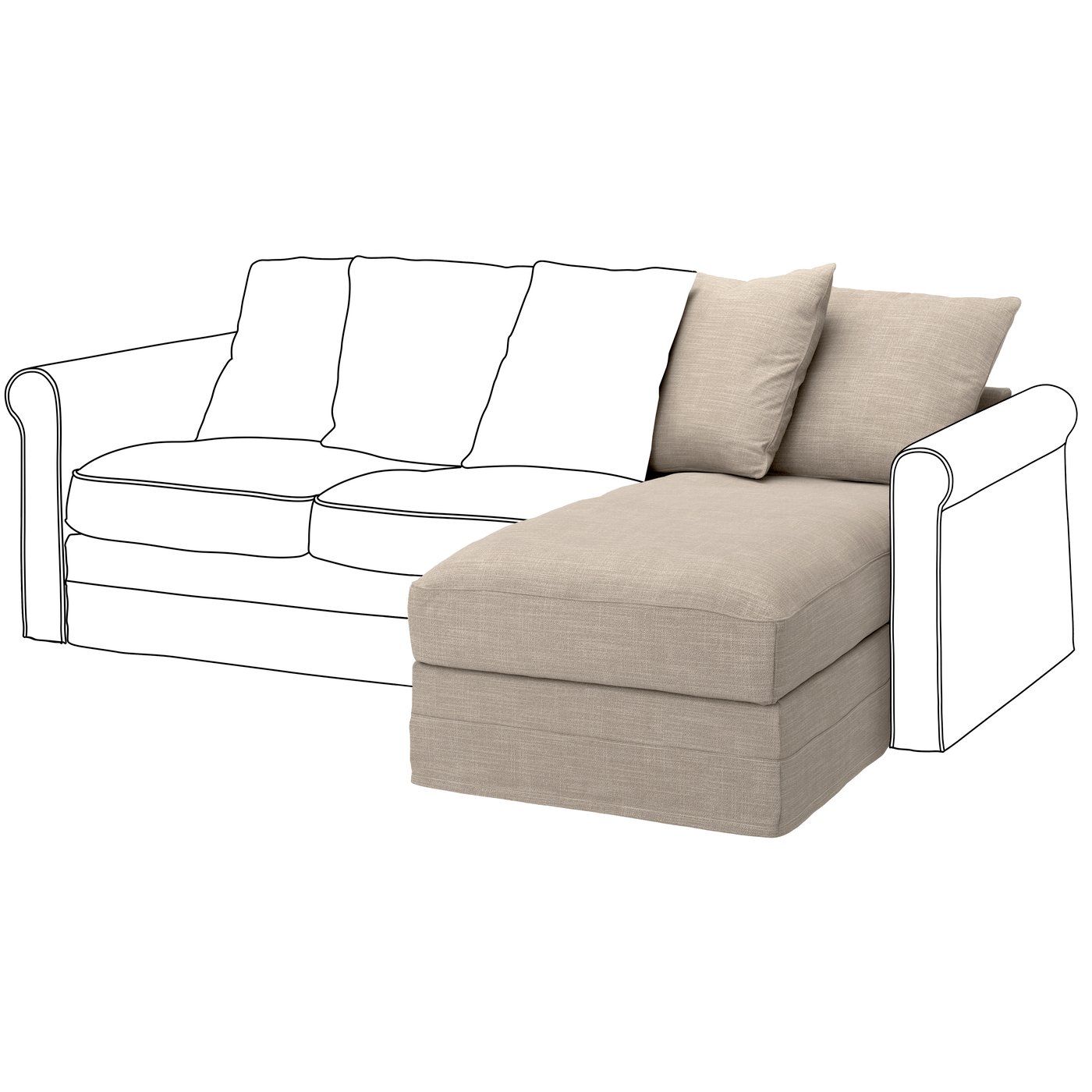 IKEA GRÖNLID klädsel till schäslongsektion, hillared beige
