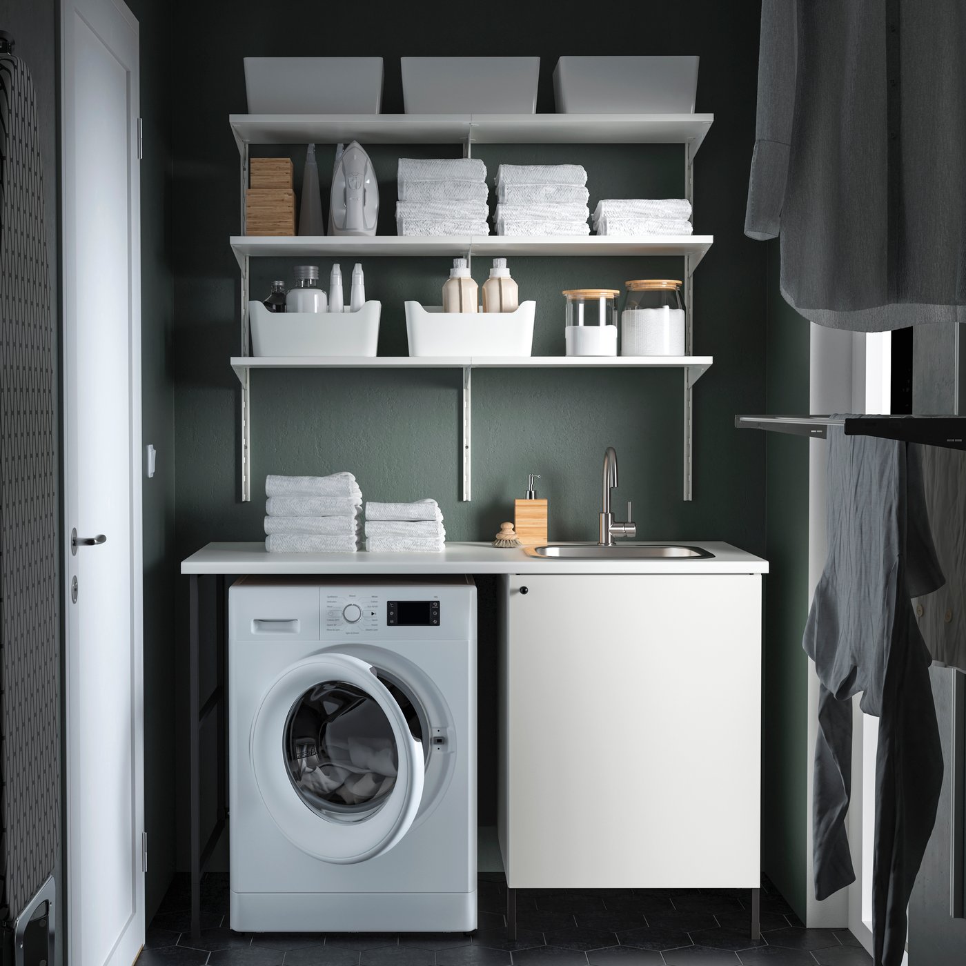 IKEA ENHET tvättutrymme, antracit/vit, 139x63.5x90.5 cm
