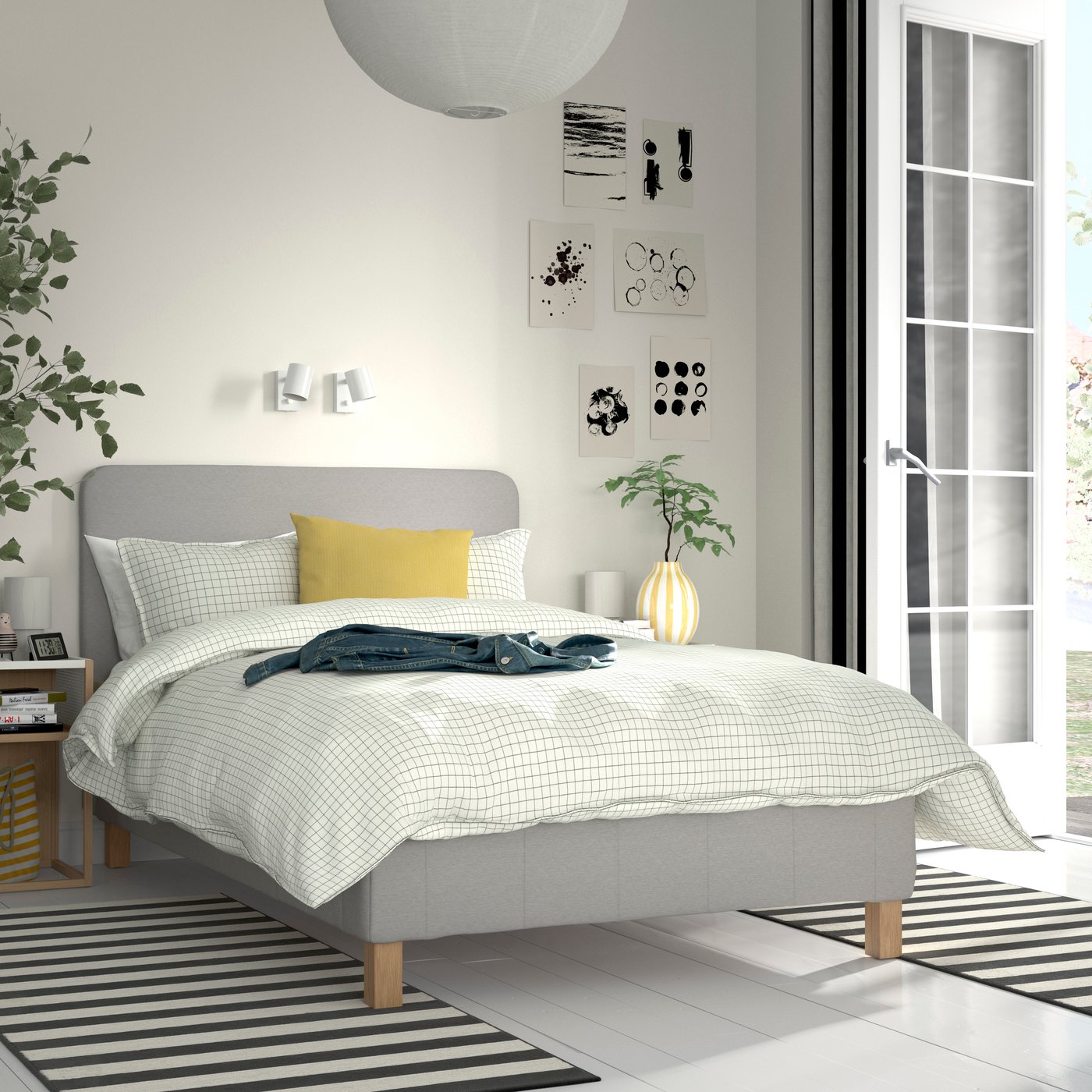 IKEA RENFJÄLLET resårbotten med pocketresårkärna, inkl ben och sänggavel medium fast/knisa ljusbeige, 120x200 cm