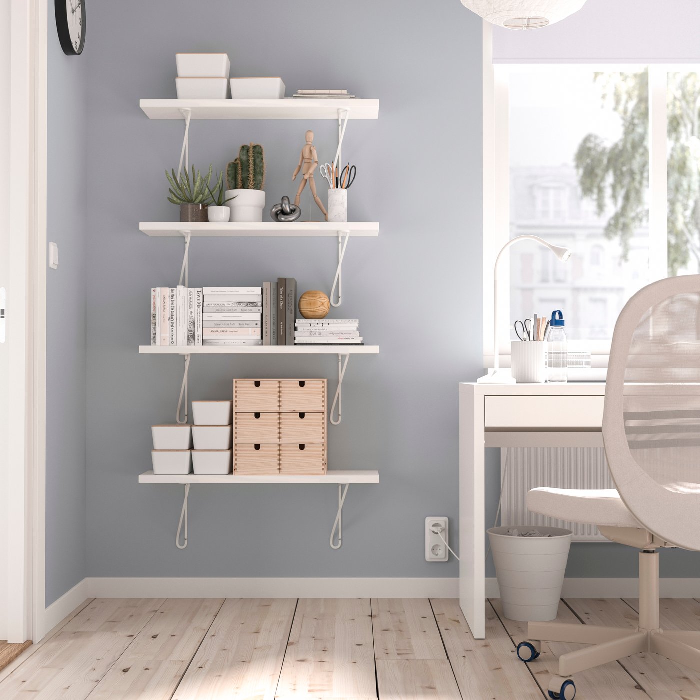 IKEA BERGSHULT / FÖRLÄGGARE vägghylla, vit/vit, 80x20 cm