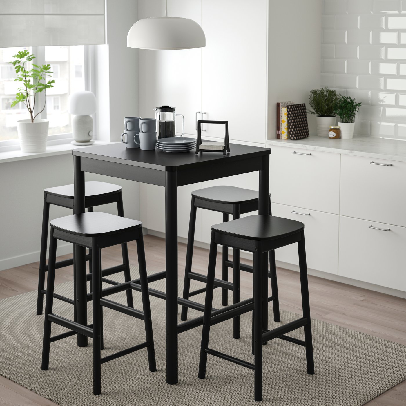 IKEA RÖNNINGE / barbord och 4 barpallar, svart/svart