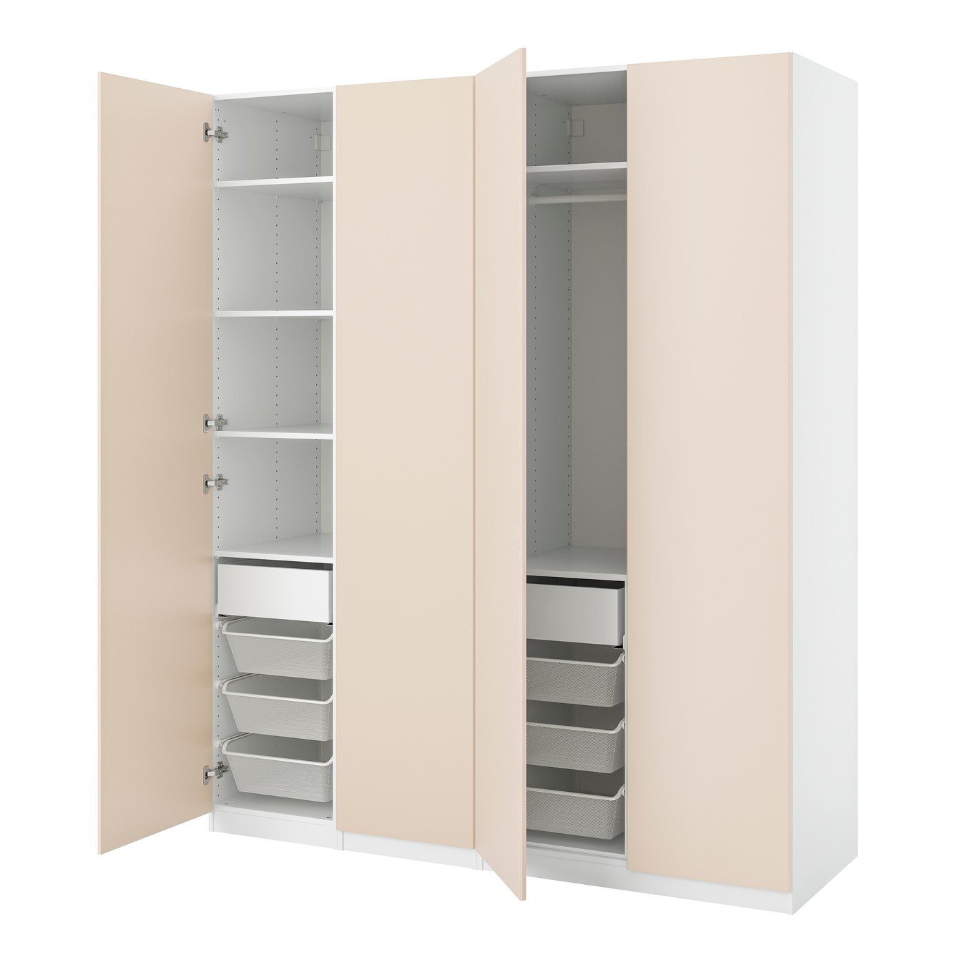 IKEA PAX / REINSVOLL garderobskombination, vit/gråbeige, 200x60x236 cm